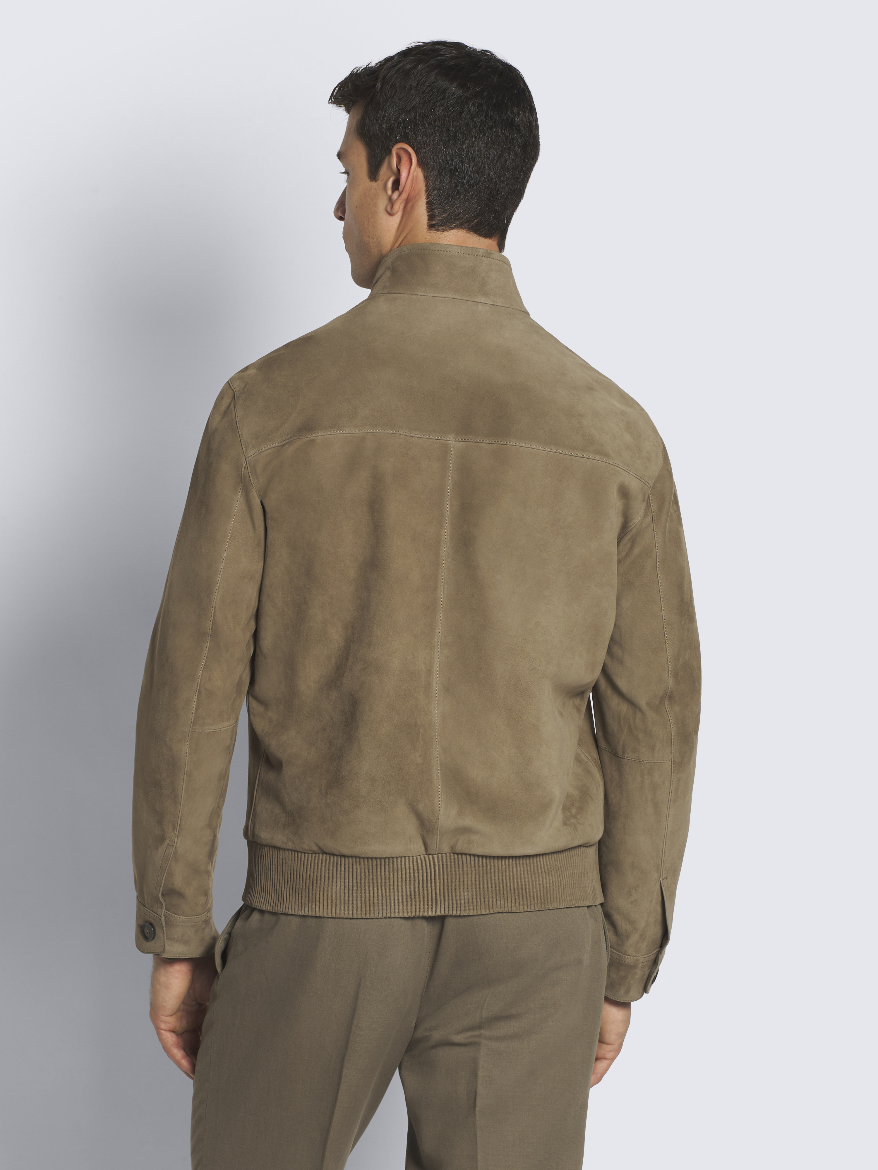Light brown suede standing collar blouson