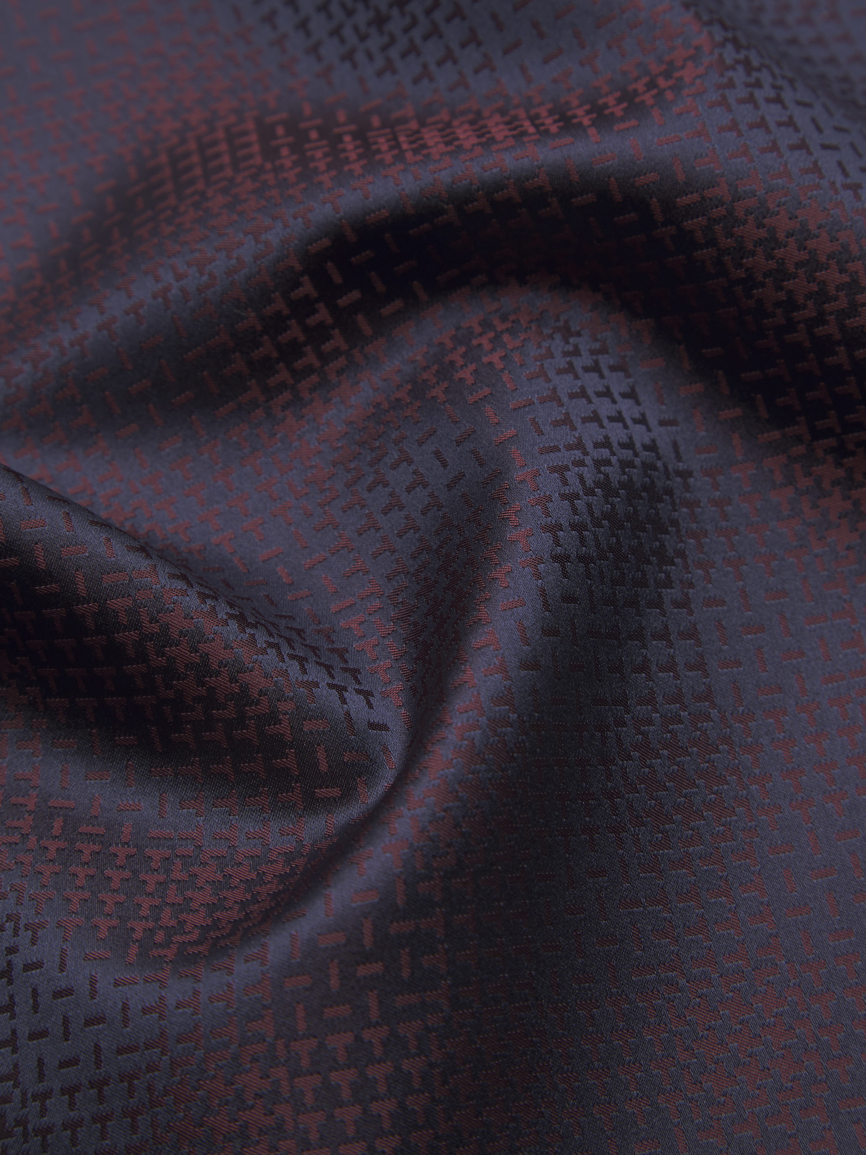 ネイビーブルー & ボルドー シルク ポケットチーフ