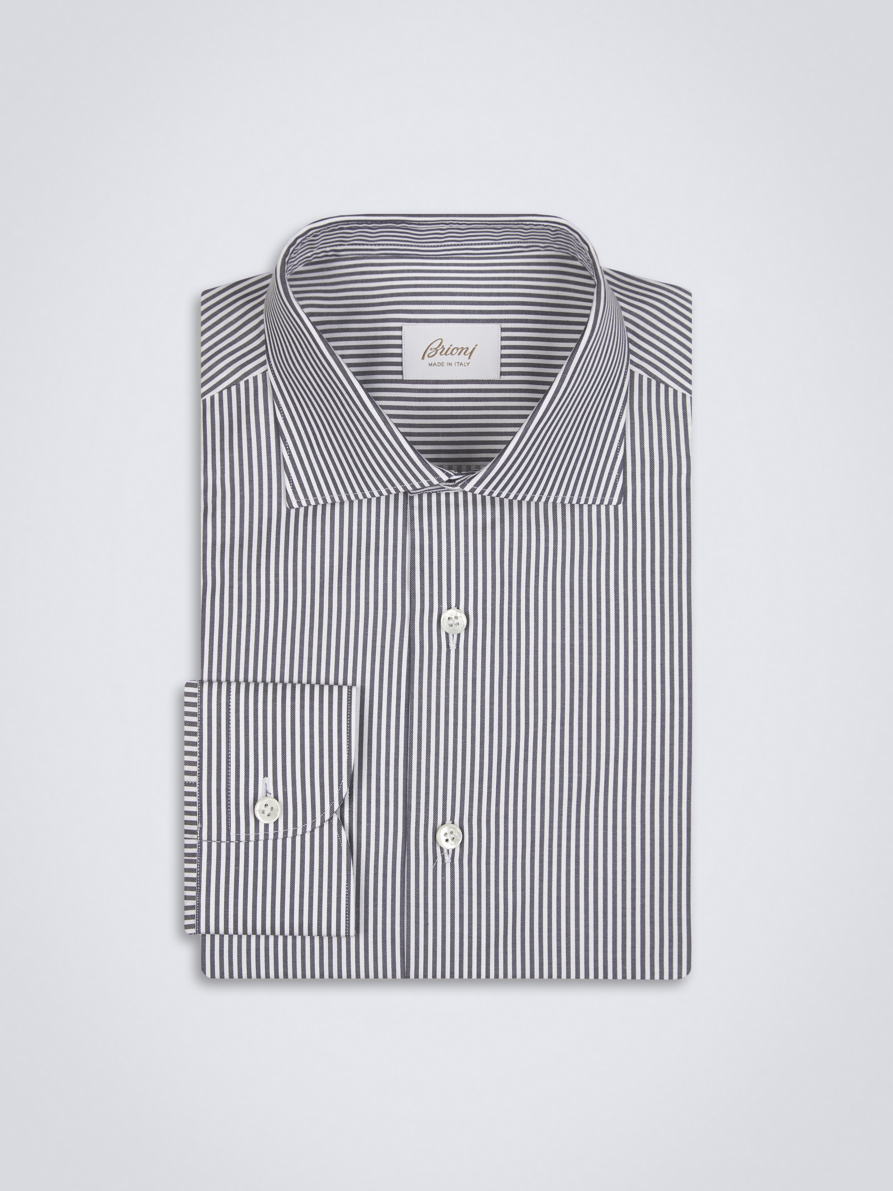 White and dark grey striped cotton formal shirt