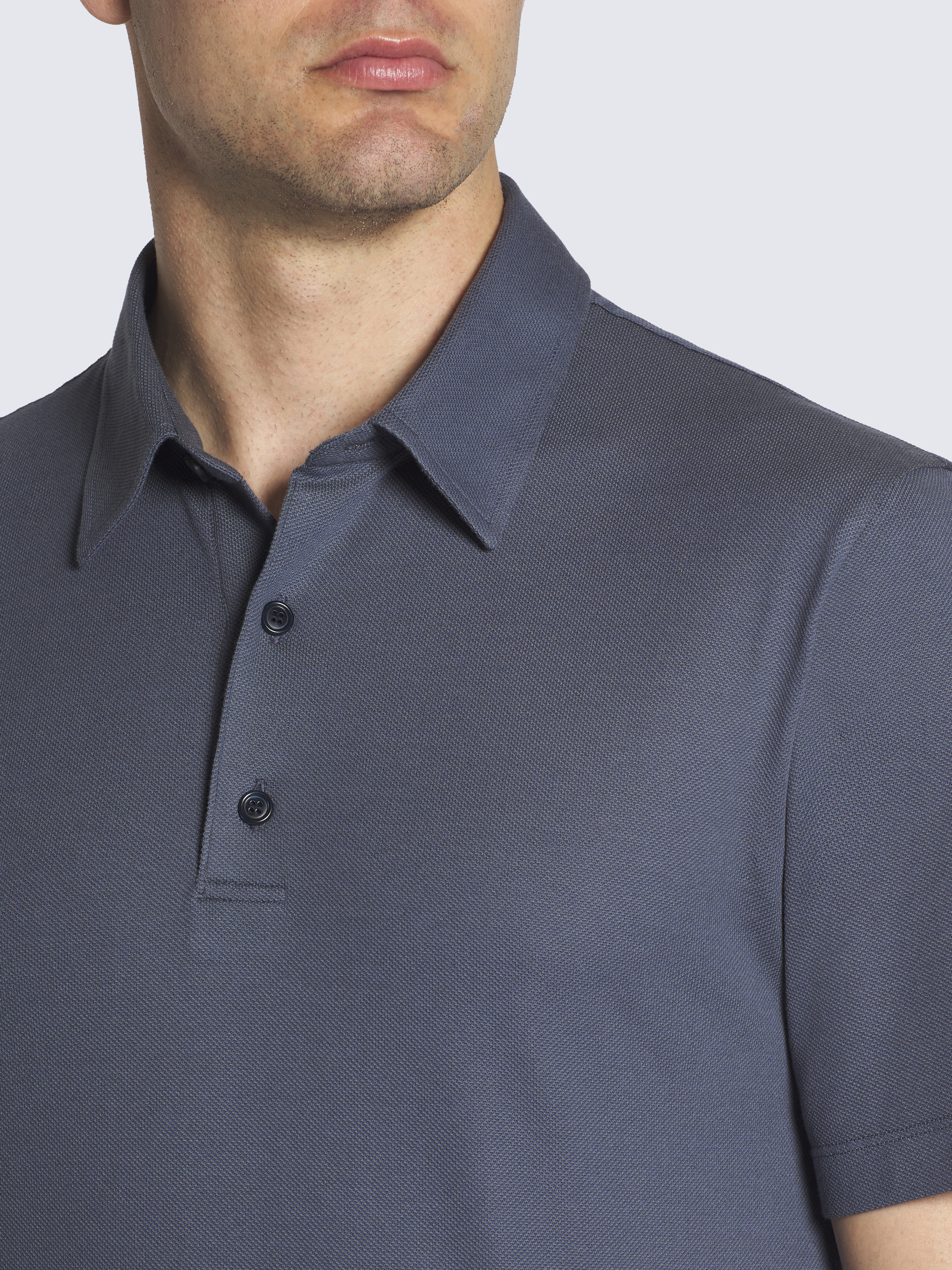 別注 Cotton Pique Jersey Polo Steel blue cotton piqué polo