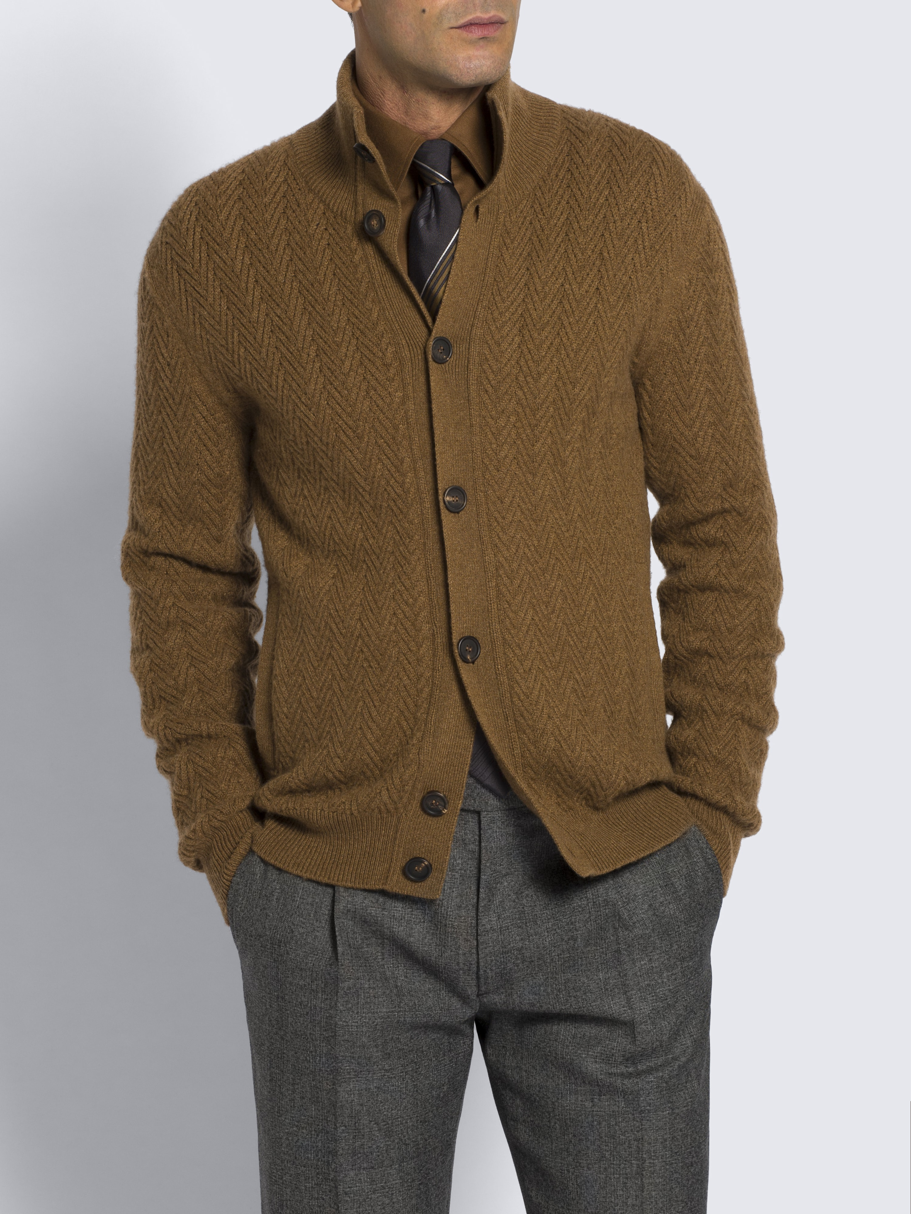 ライトブラウン カシミア＆ビキューナ カーディガン