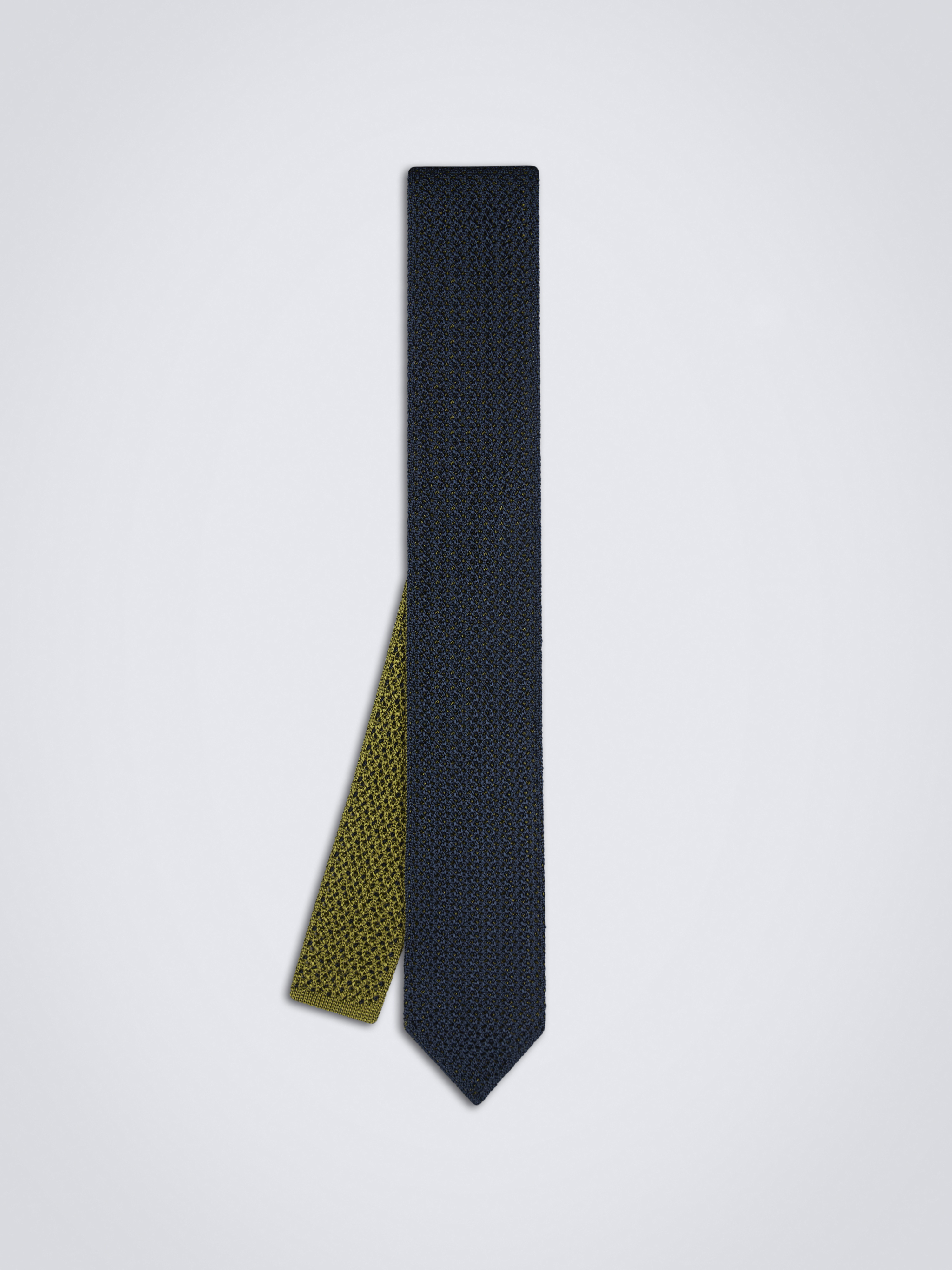Navy blue and olive green knitted silk tie