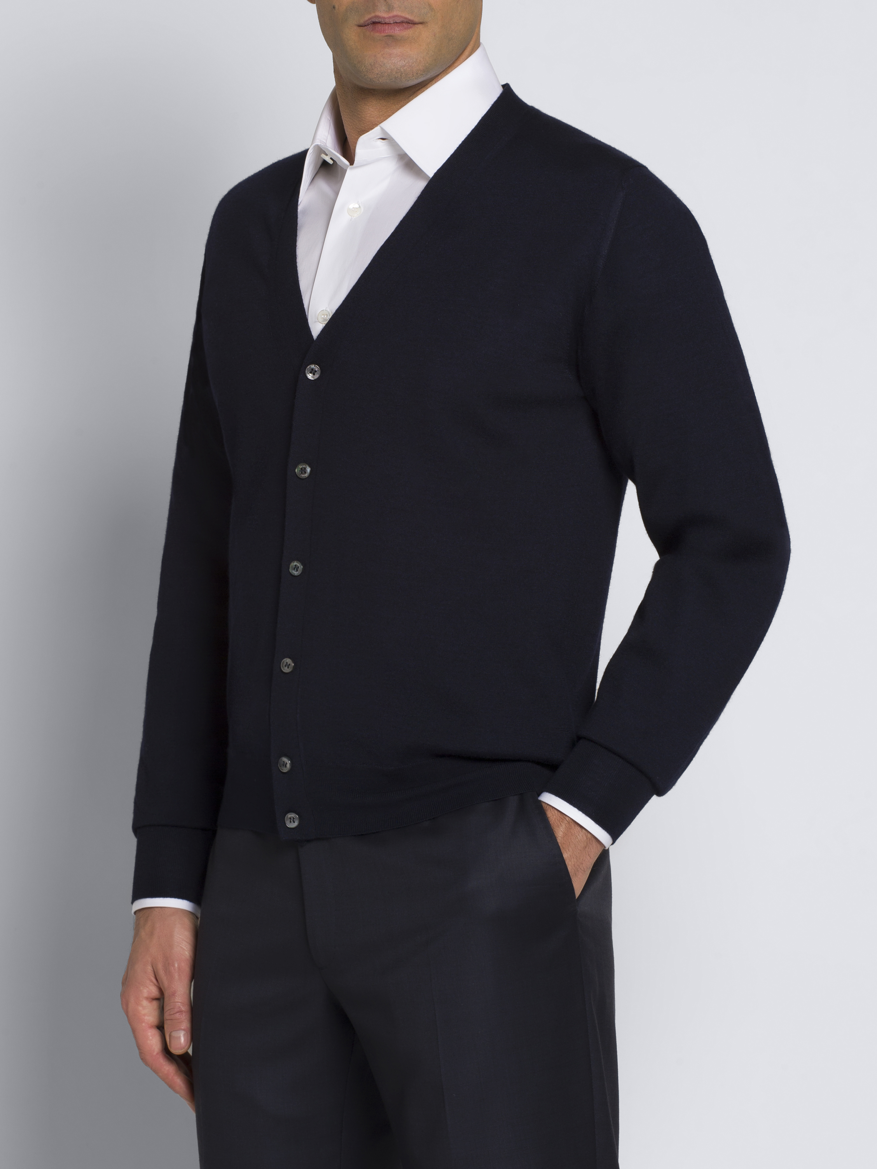 Essential midnight blue wool, cashmere and silk cardigan
