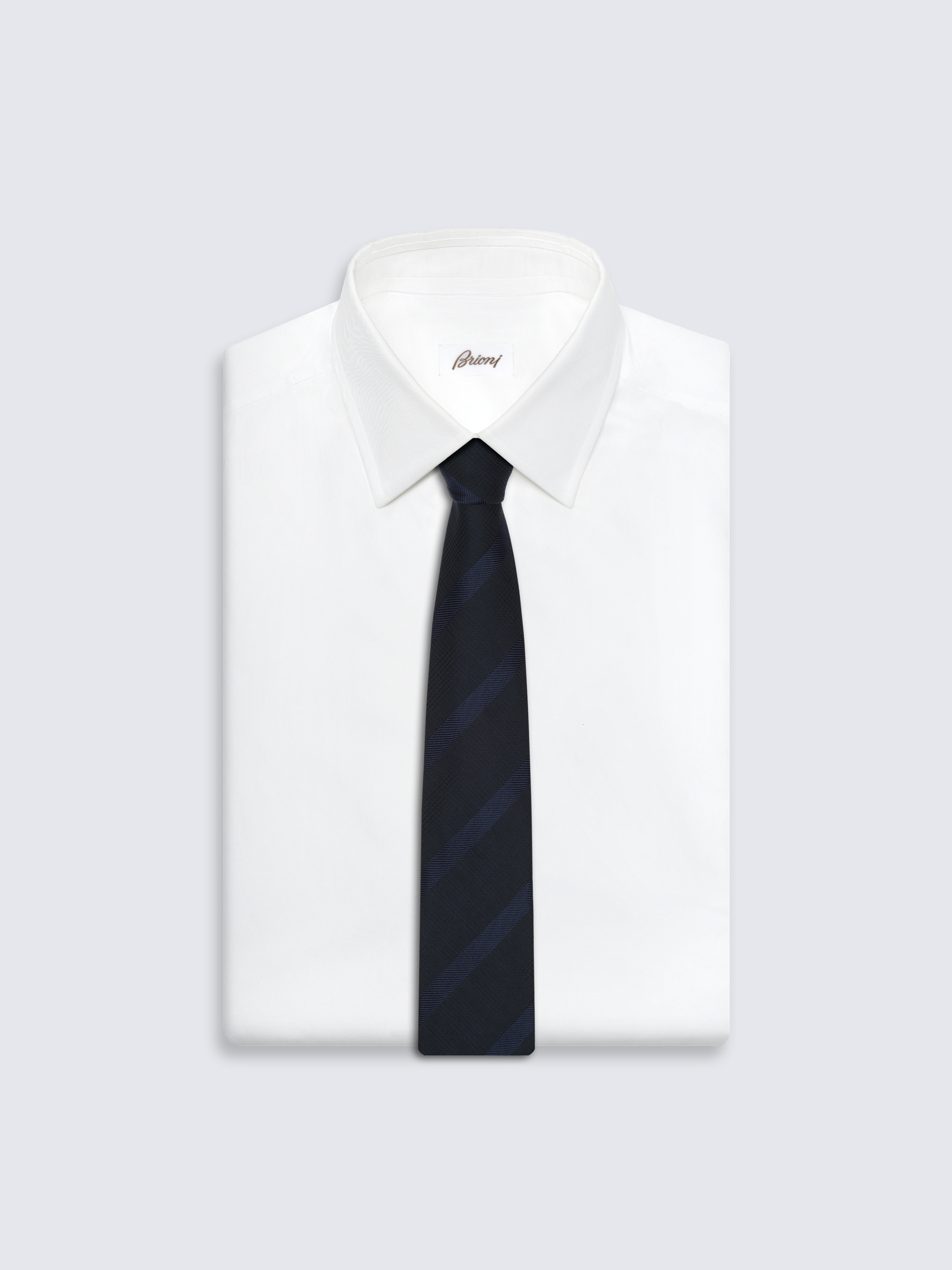 ネイビーブルー レジメンタル シルク & コットン ネクタイ