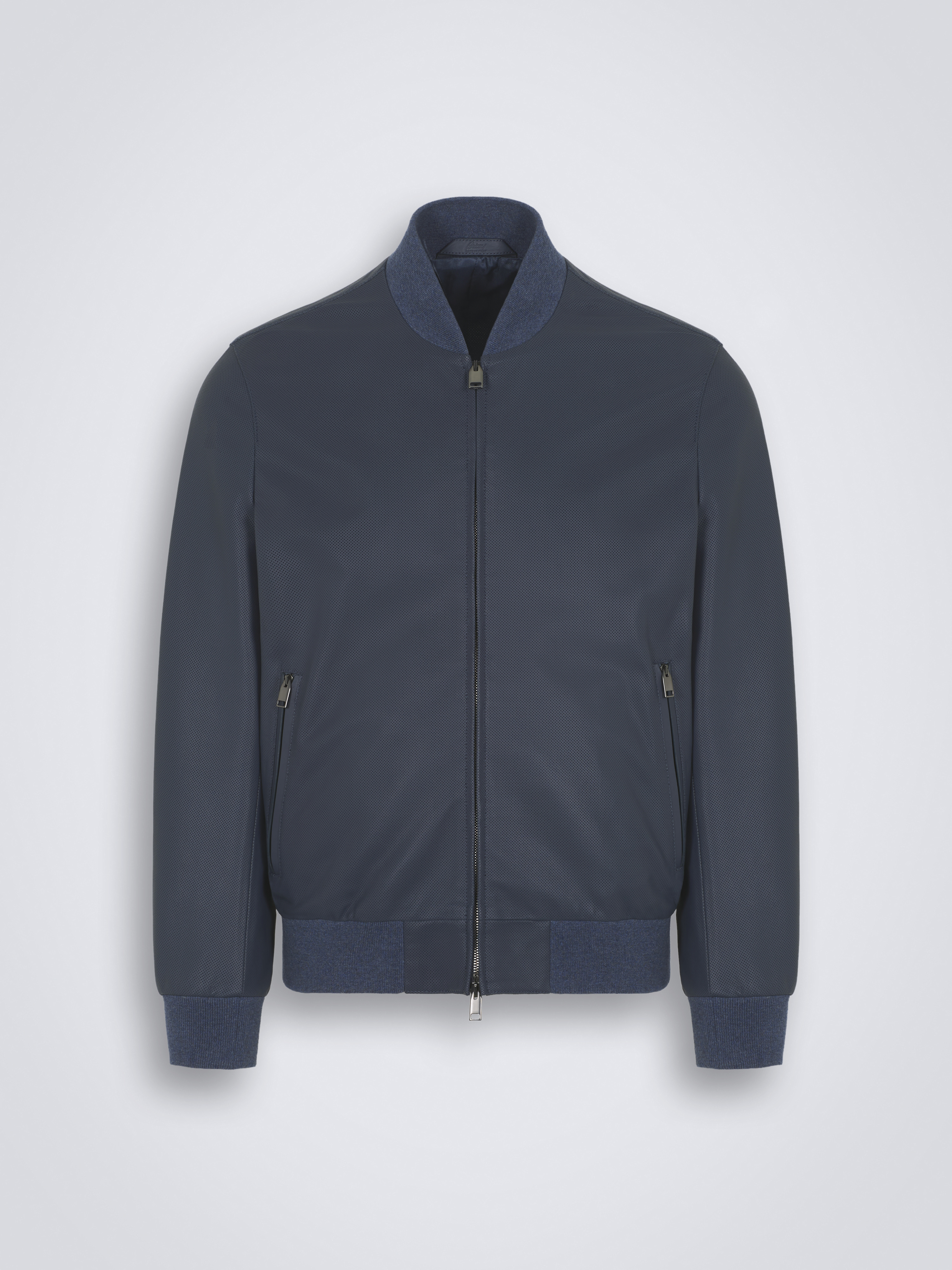 Petroleum blue perforated nappa bomber jacket | Brioni® IT Official