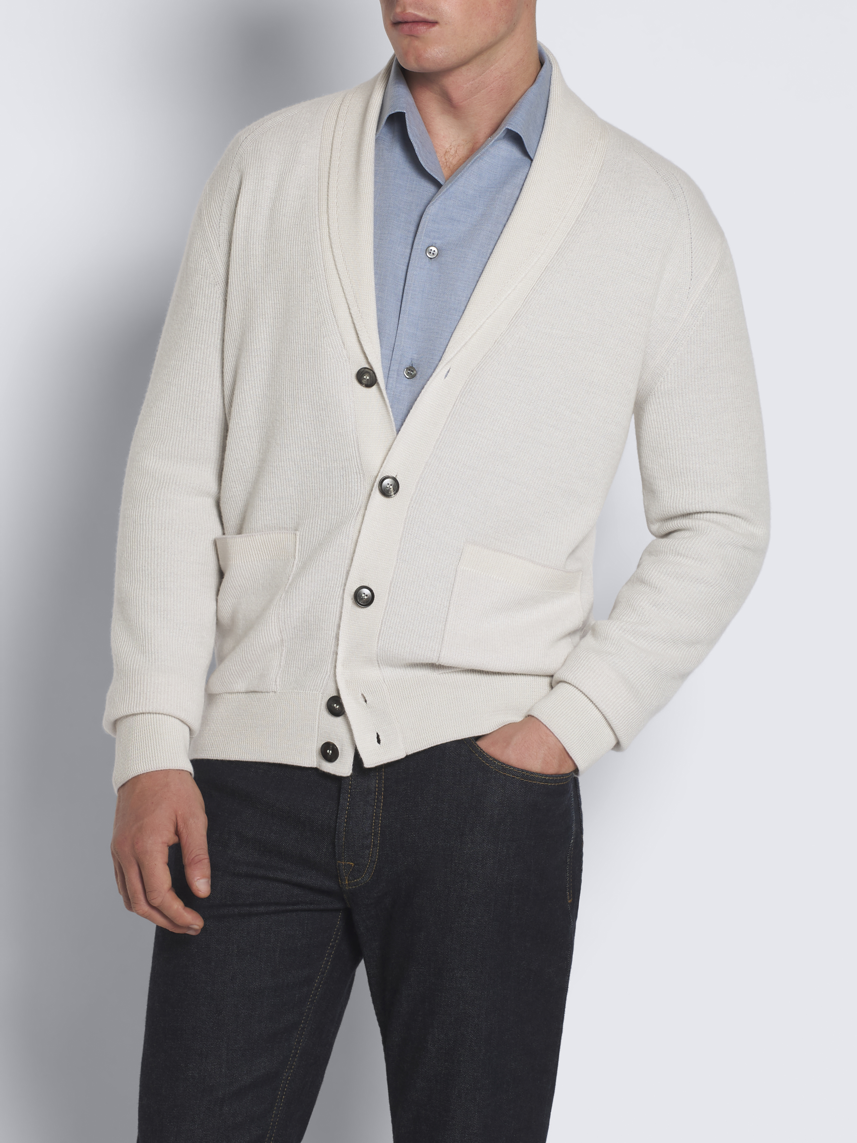 ロンハーマン USコンチョ釦 ショールカラーニットカーディガン アイボリー ロンハーマン USコンチョ釦 ショールカラーニットカーディガン