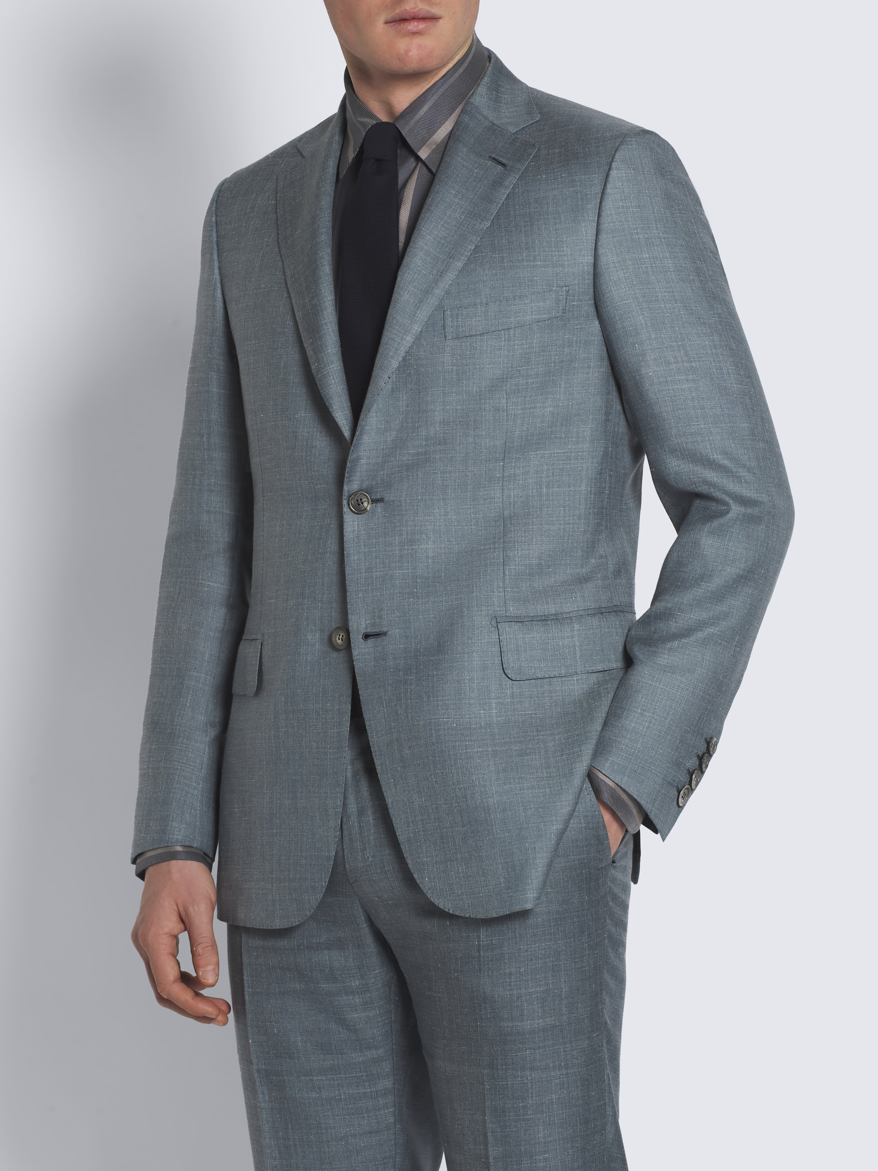 ライトブルー シルク & カシミア & リネン スラブツイル Ravello