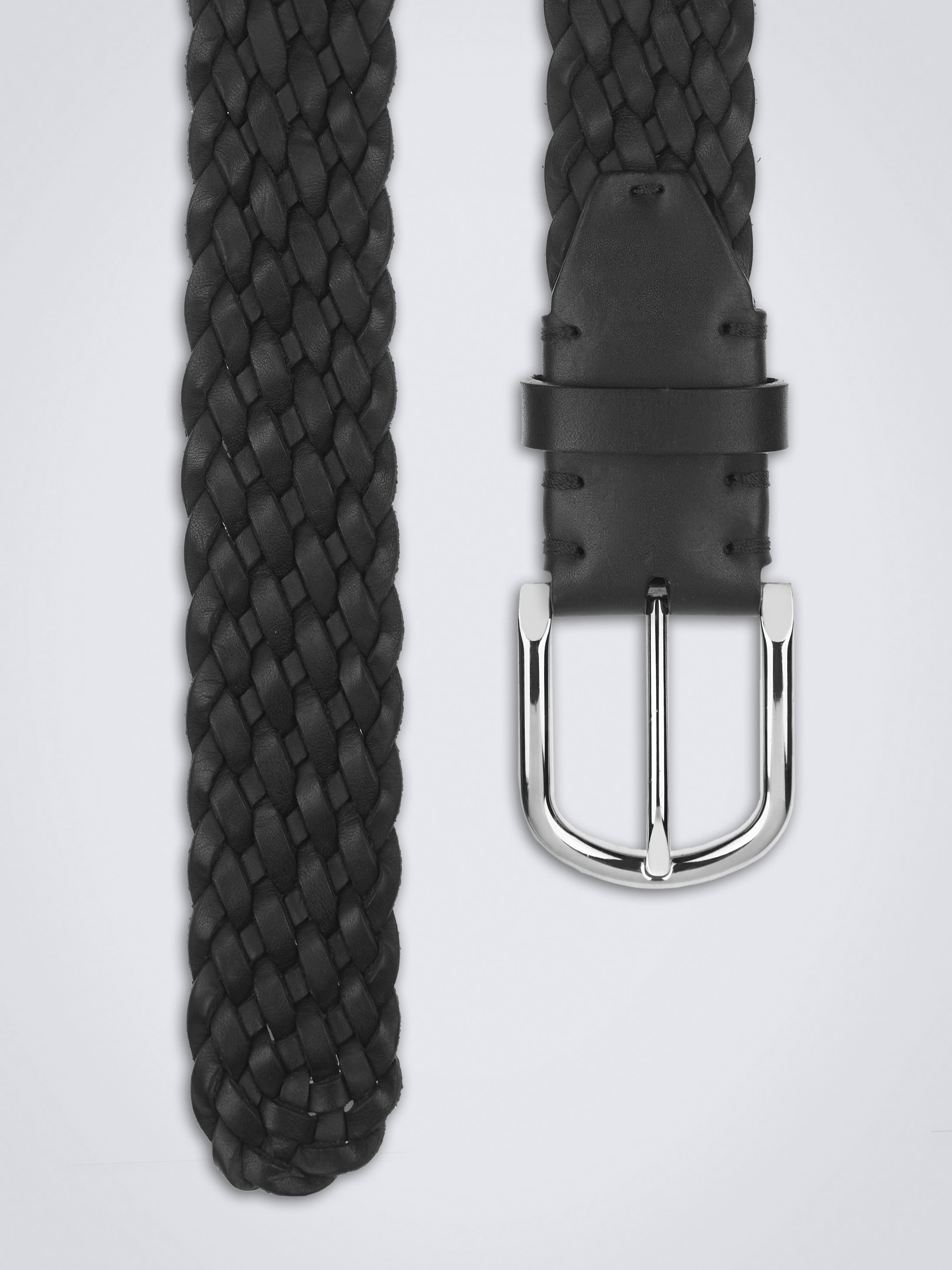 Black calf leather braided belt