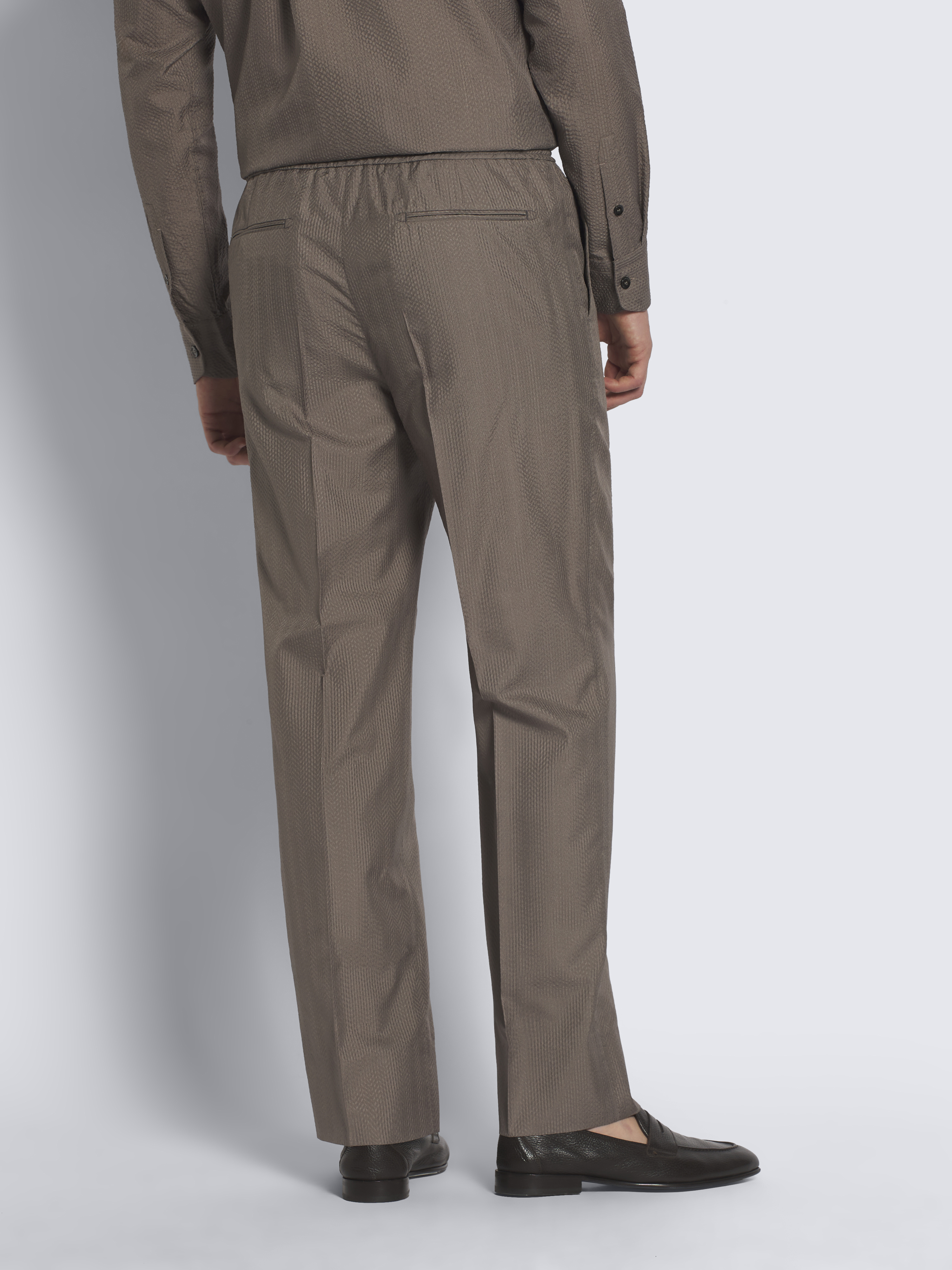 Taupe silk seersucker Asolo trousers