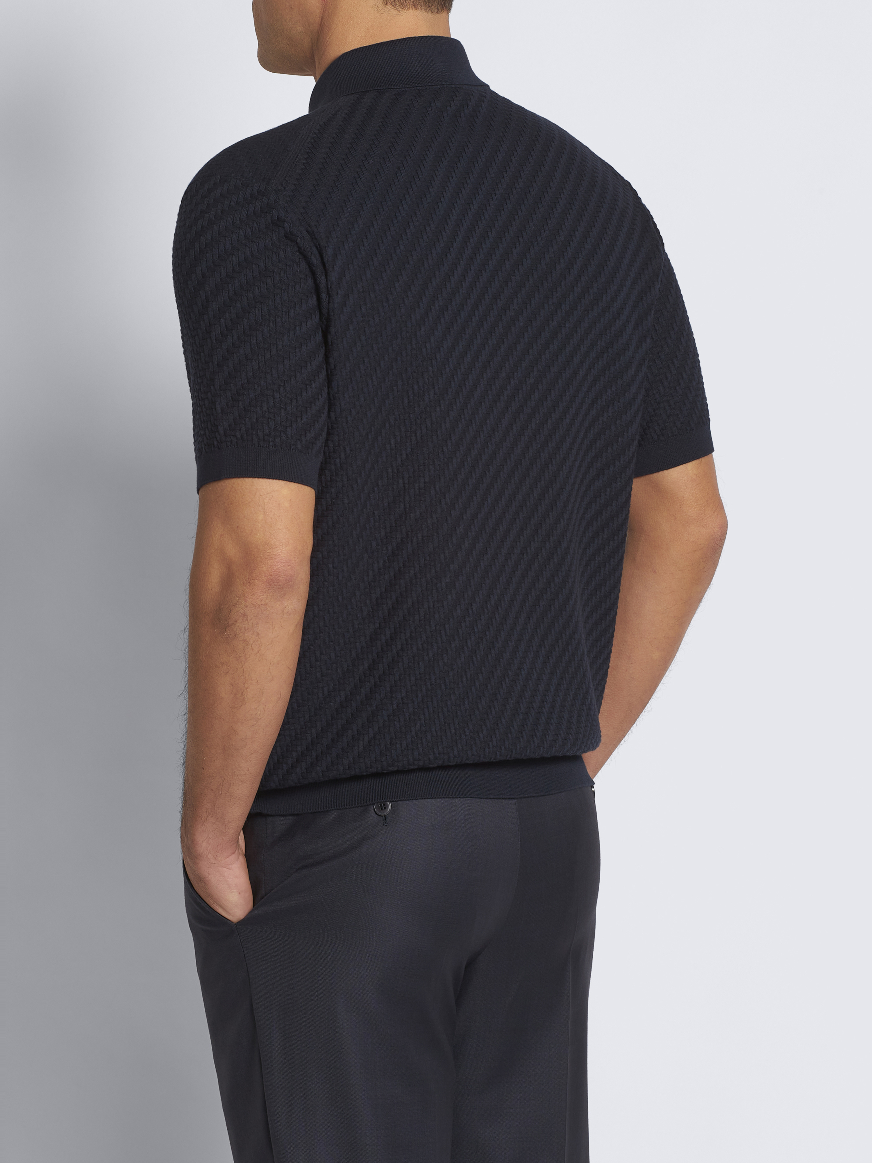 ネイビーブルー オーガニックコットン & シルク & カシミア トラマ織り