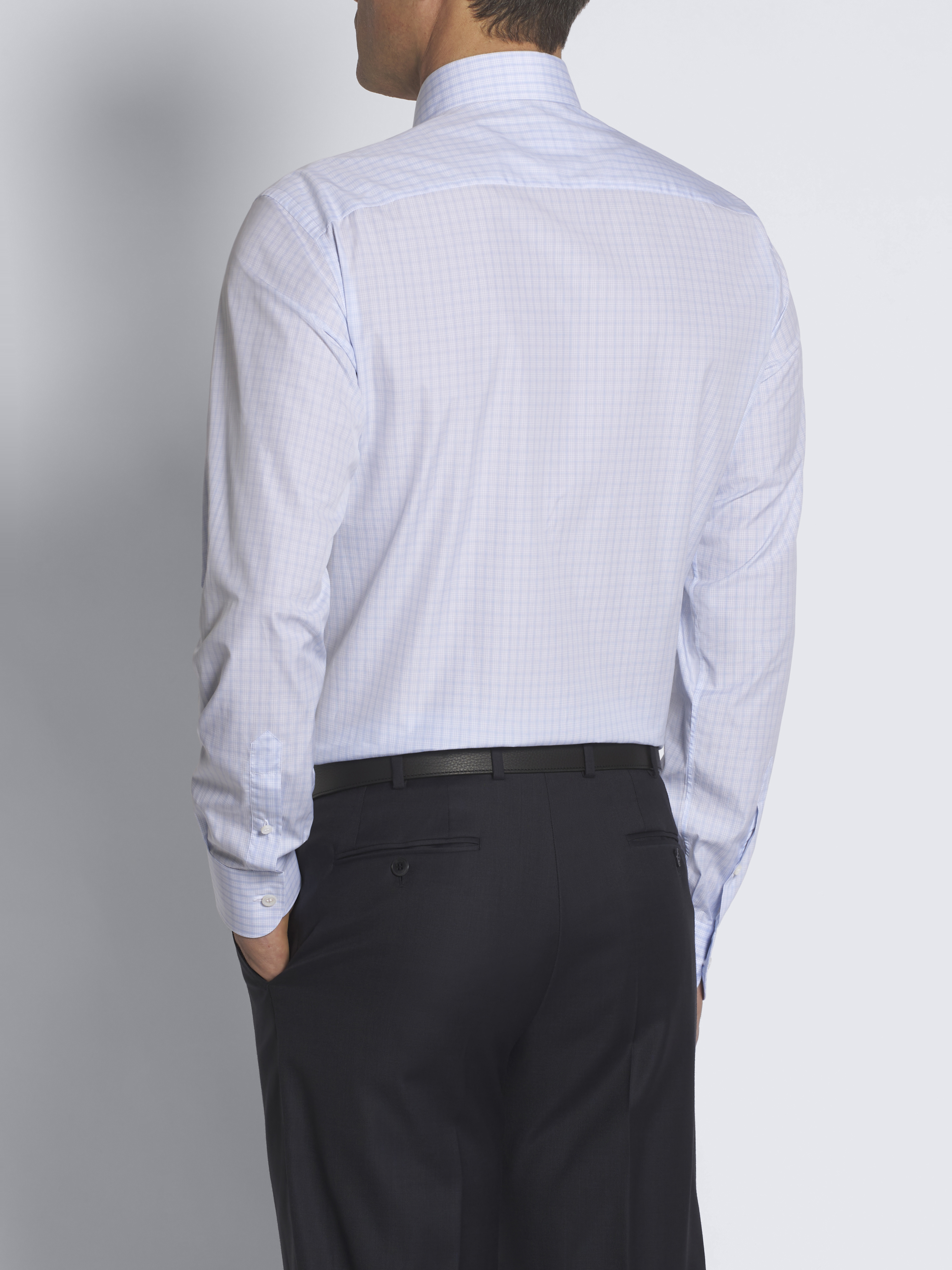トップス ARGUE/SUVIN GIZA PREMIUM POISET-SHIRTS White and light blue checked Giza 45 cotton formal shirt