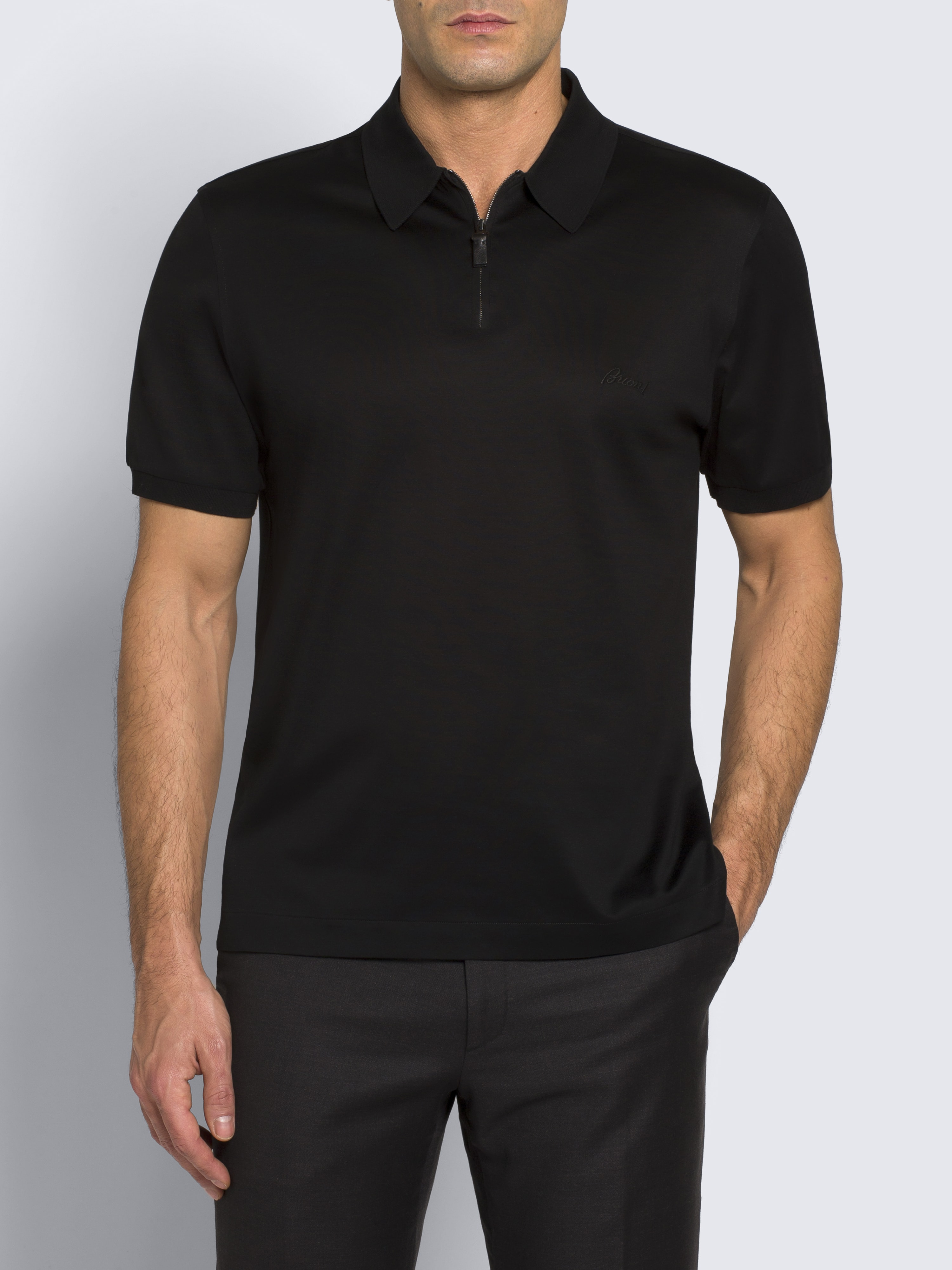 black polo with zip