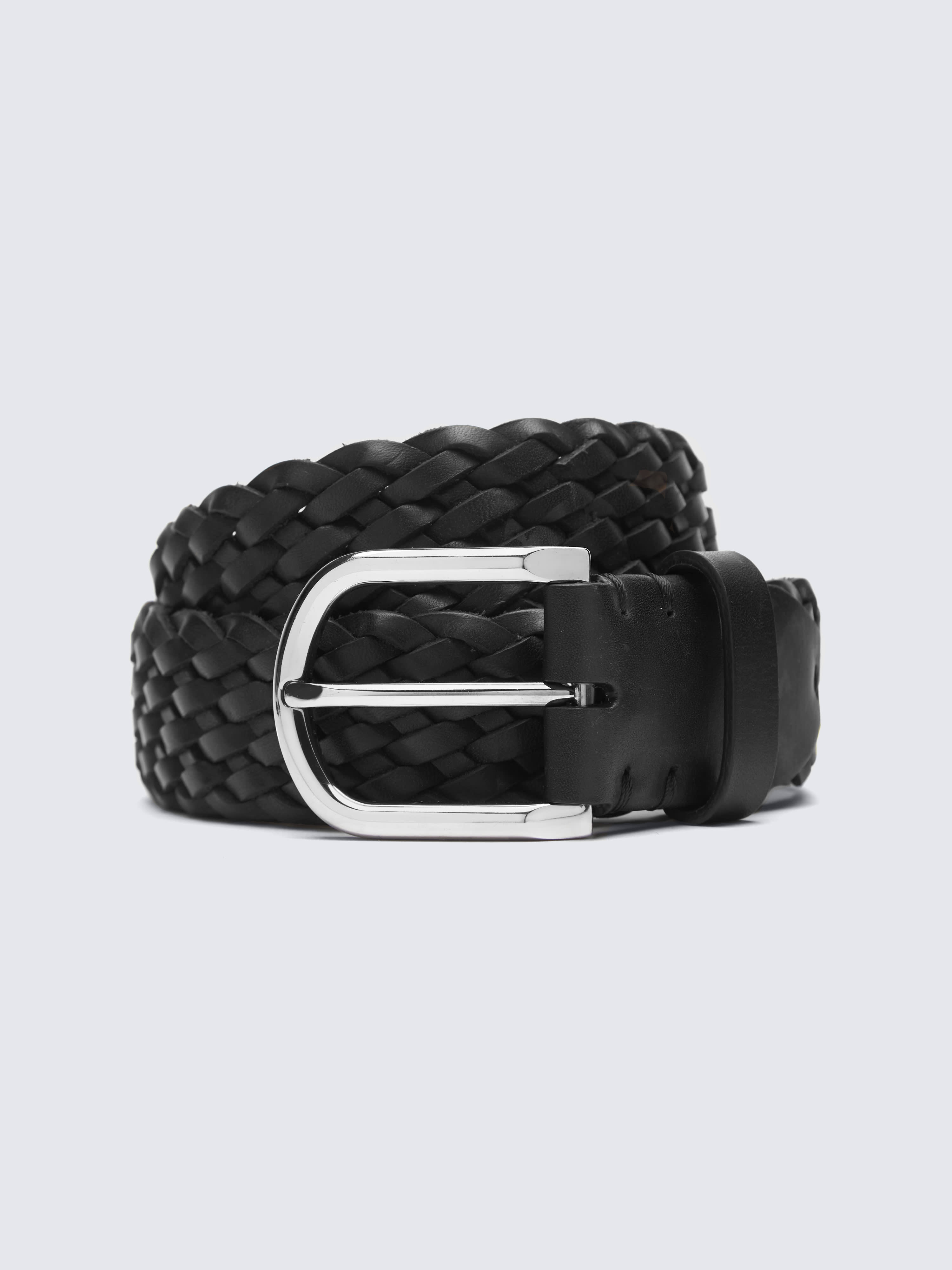 Black calf leather braided belt