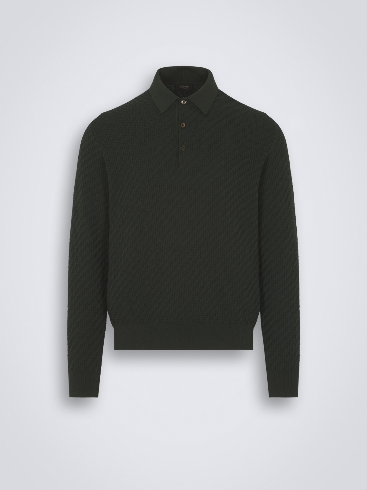 Dark green organic cotton, silk and cashmere Trama weave polo sweater ...