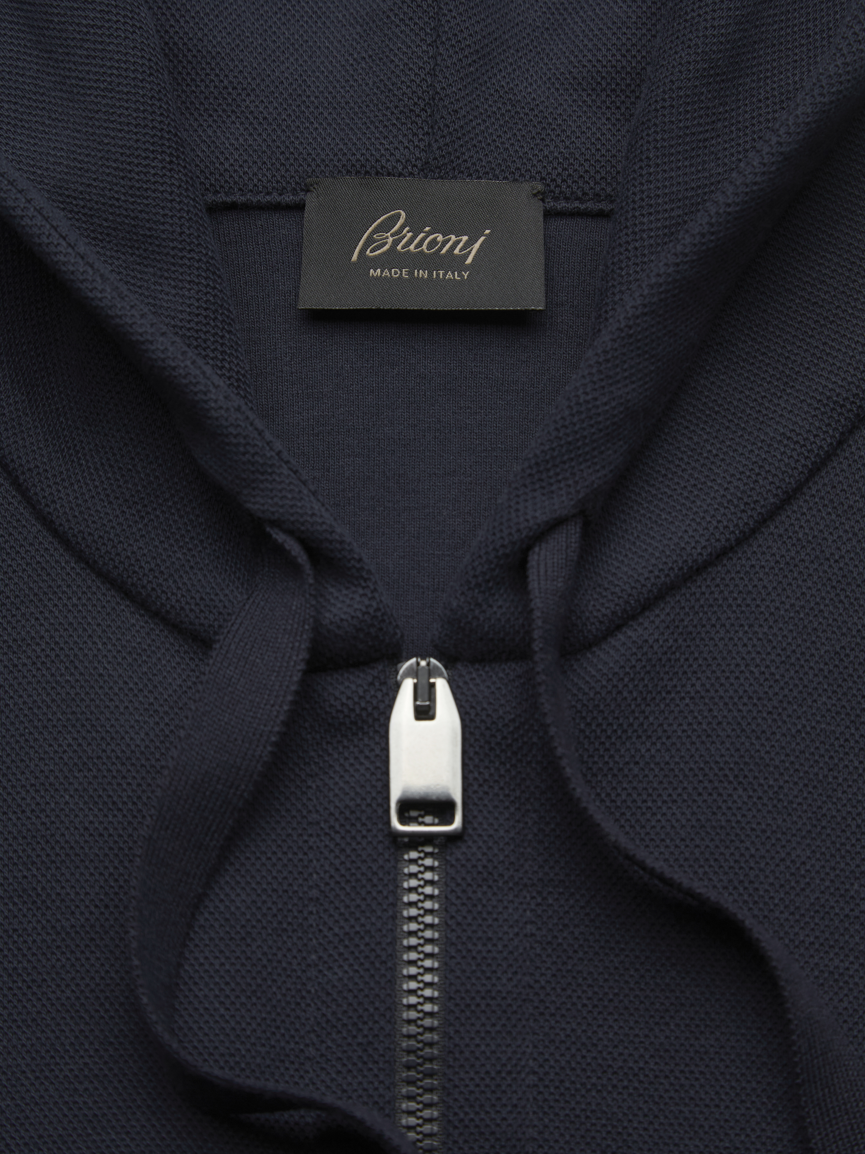 ブリオーニbrioniネイビージップアップ ブルゾンジャンパージャケットナイロン Essential navy blue stretch cotton full-zip hooded blouson