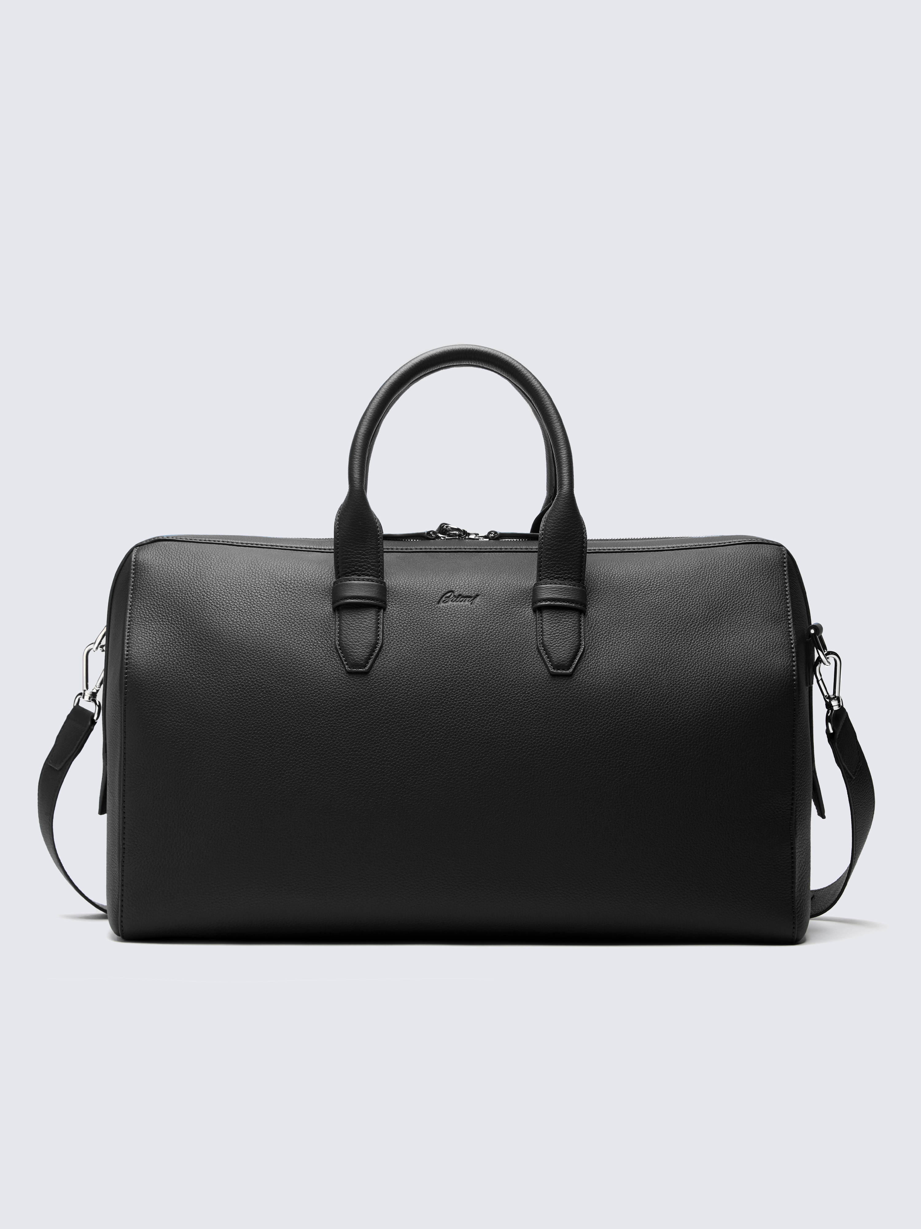 Black grained leather duffle bag