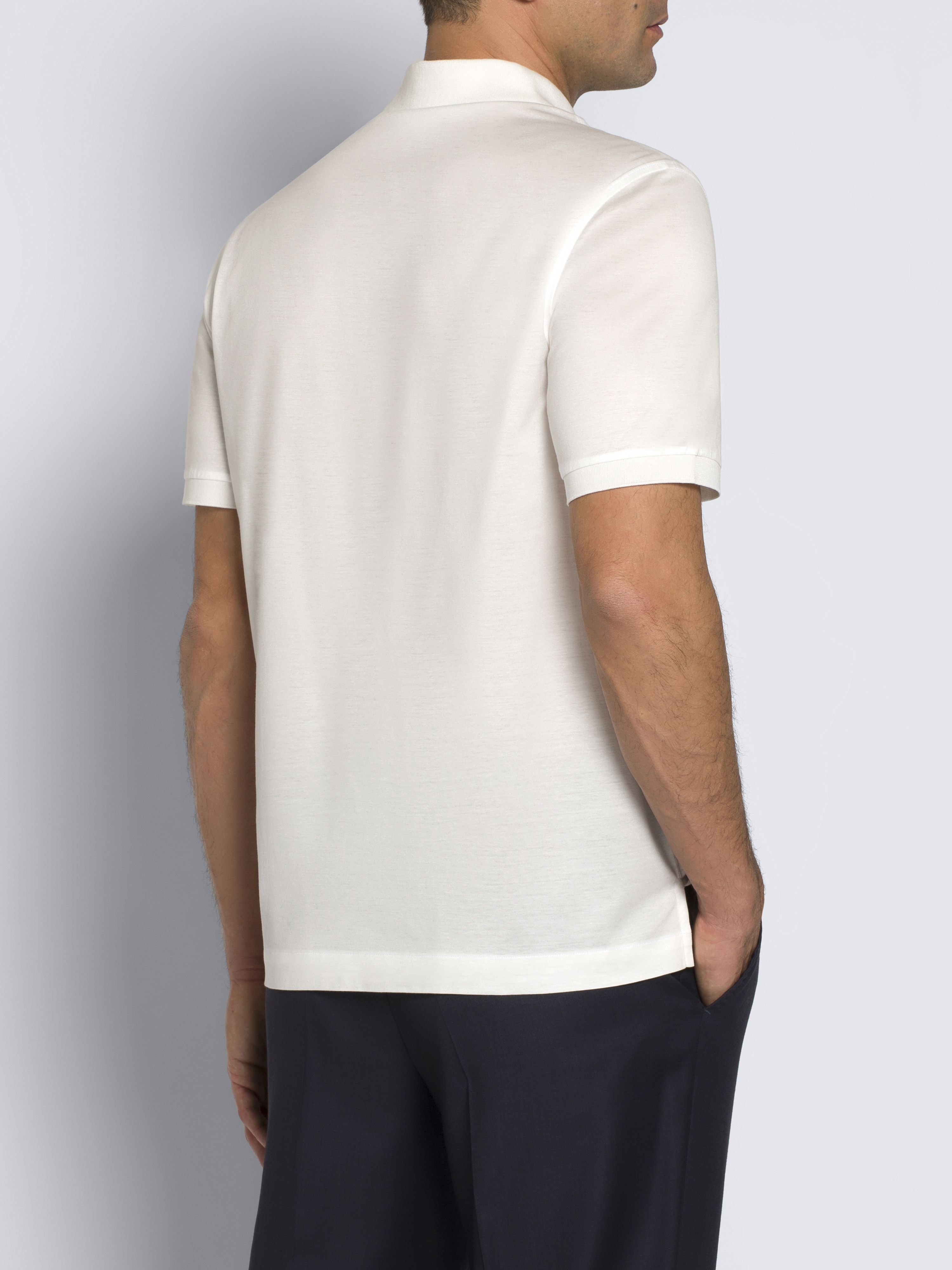 Knit cotton polo T-shirt with Web in ivory