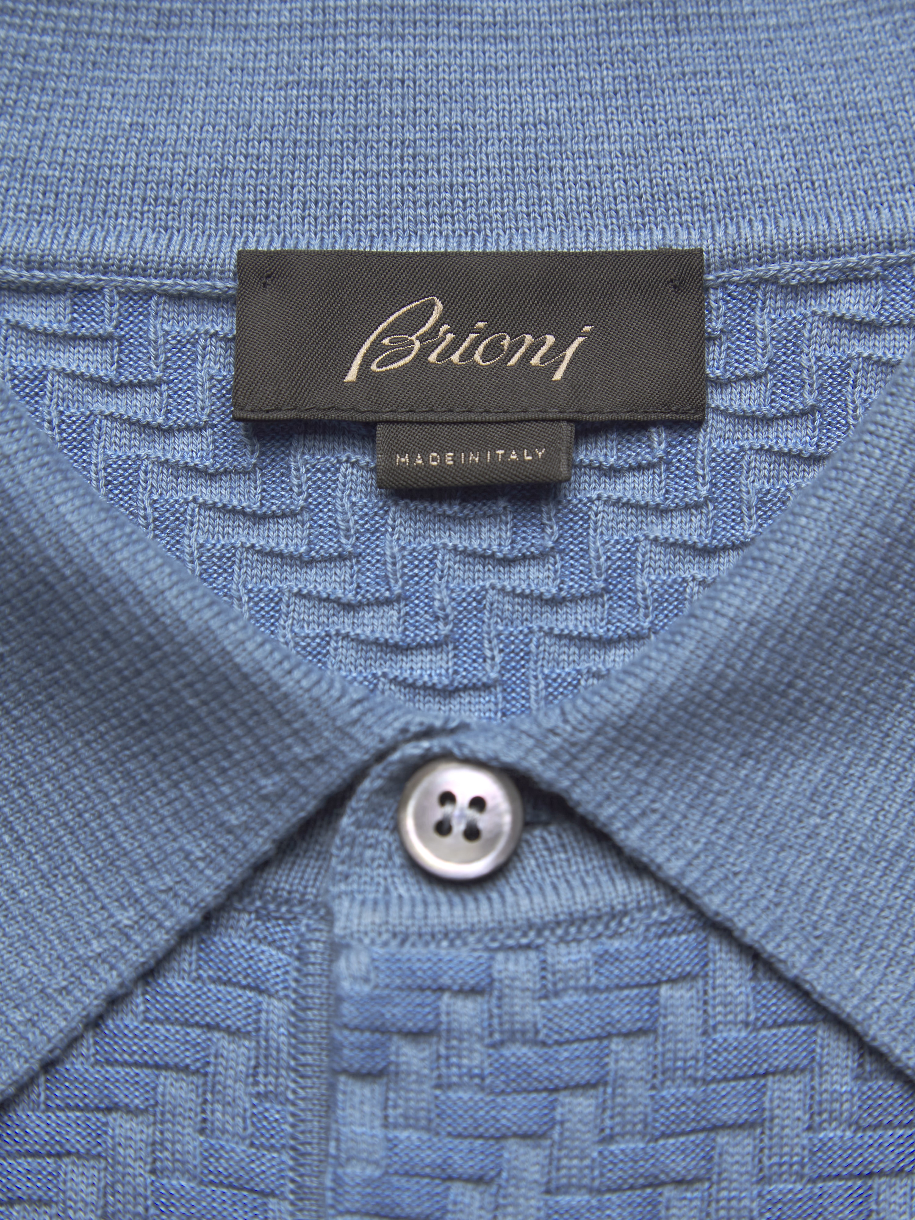 Sky blue cotton, silk and cashmere polo shirt