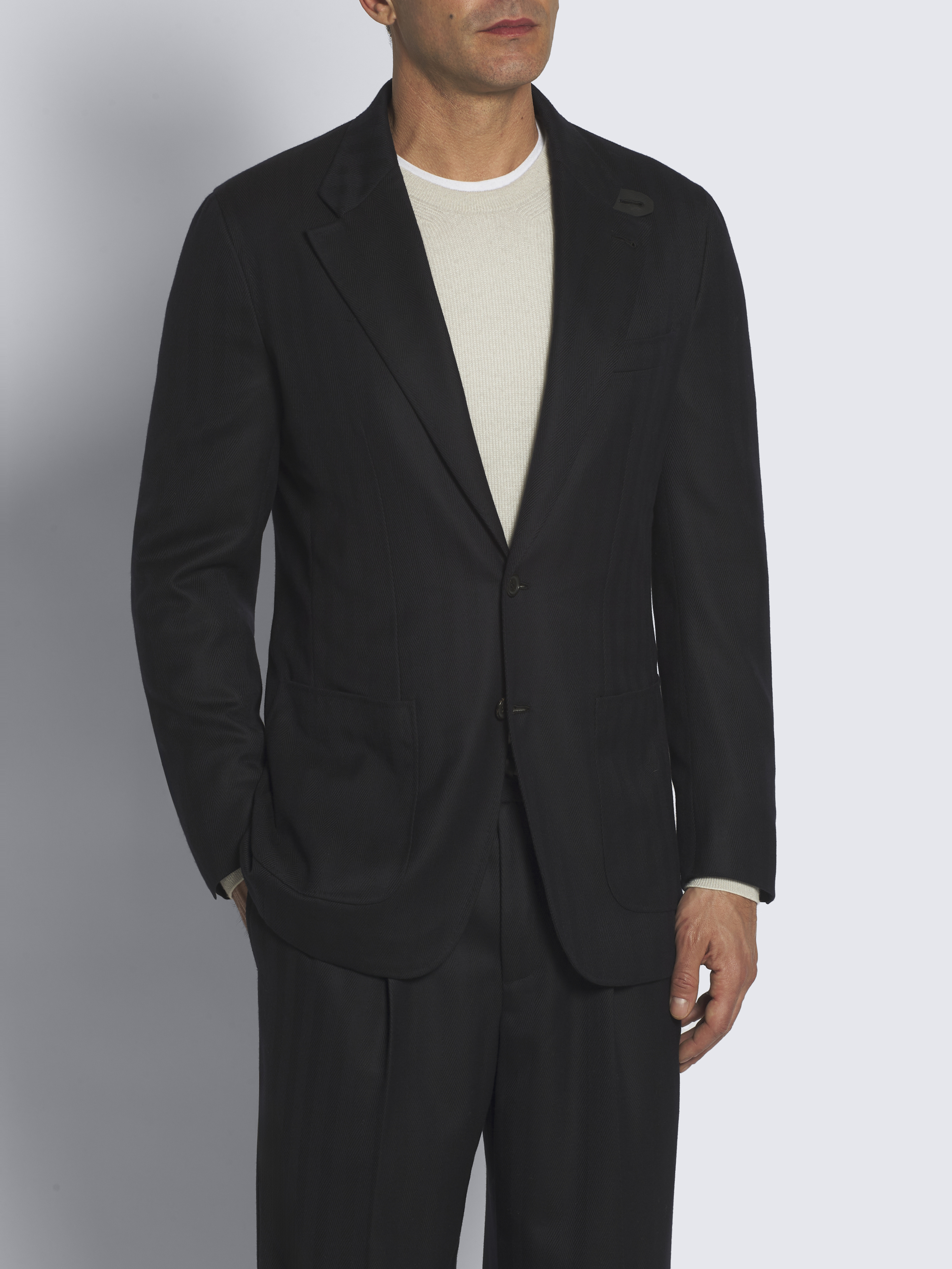 Midnight blue herringbone Super 180's wool Brera jacket | Brioni® PY ...
