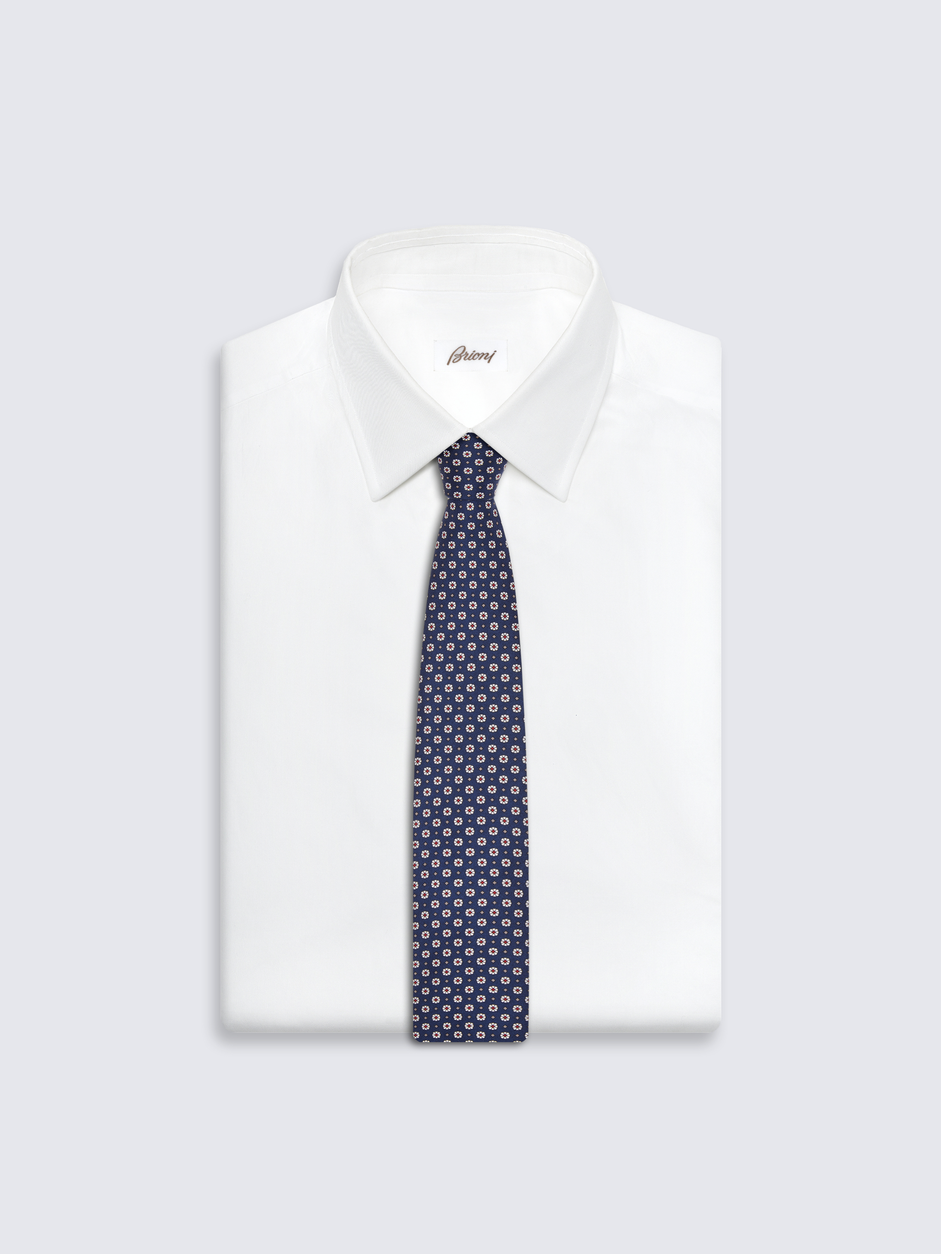 ネイビーブルー & レッド マイクロモチーフ シルク ネクタイ