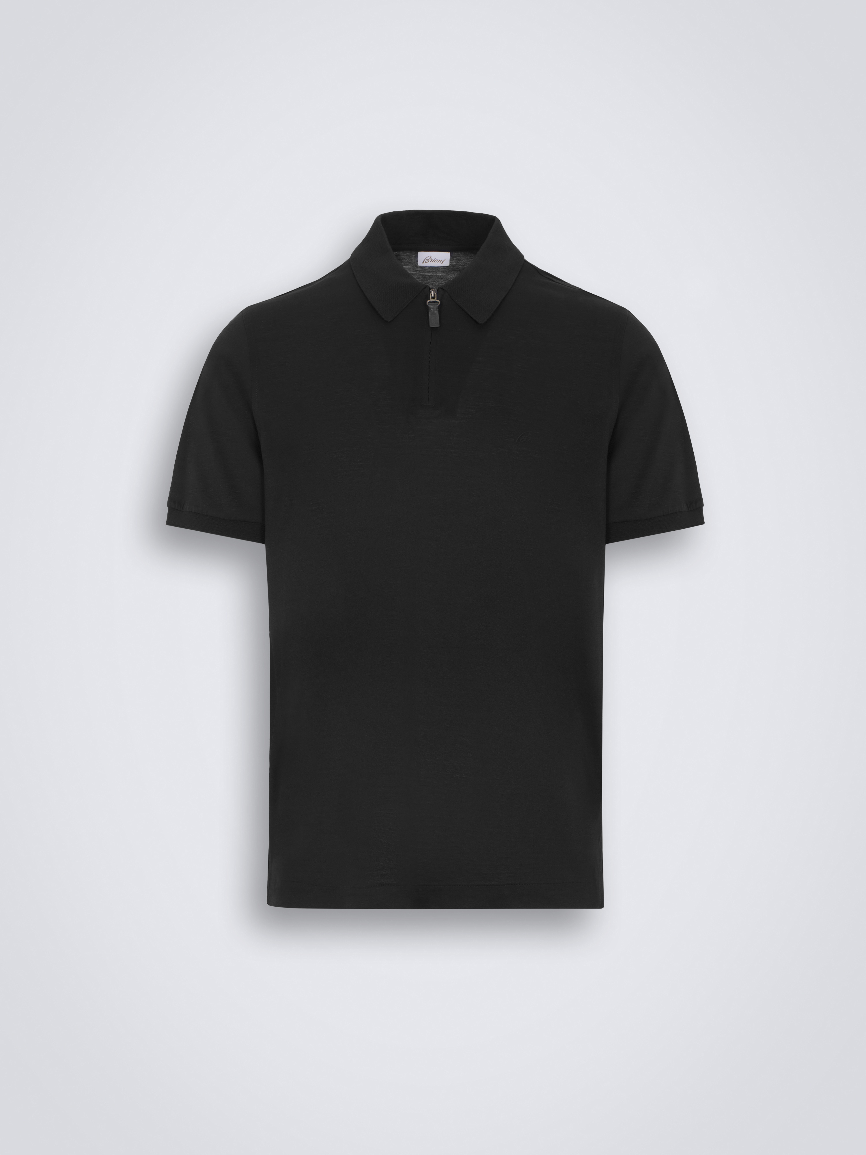 Black cotton zip polo | Brioni® US Official Store