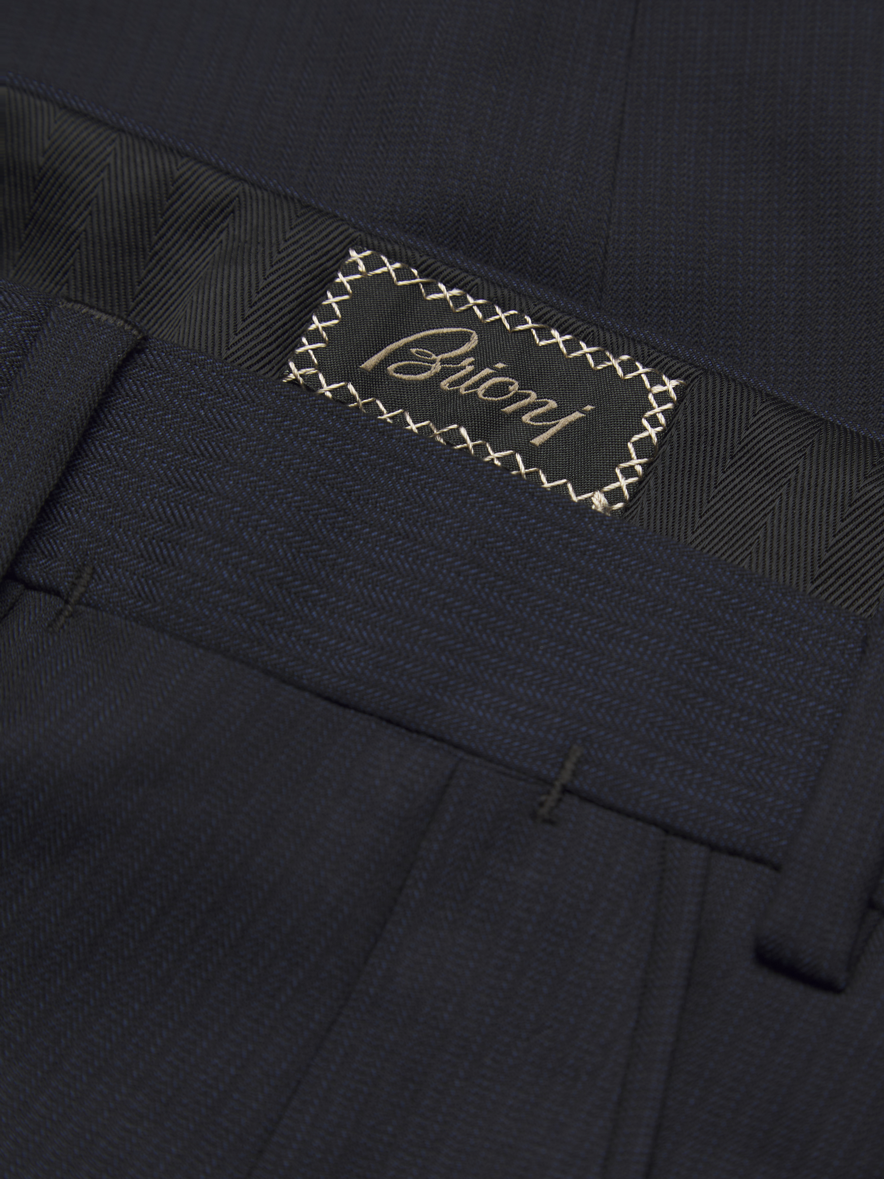 Navy blue pinstriped Super 210's wool Brunico suit