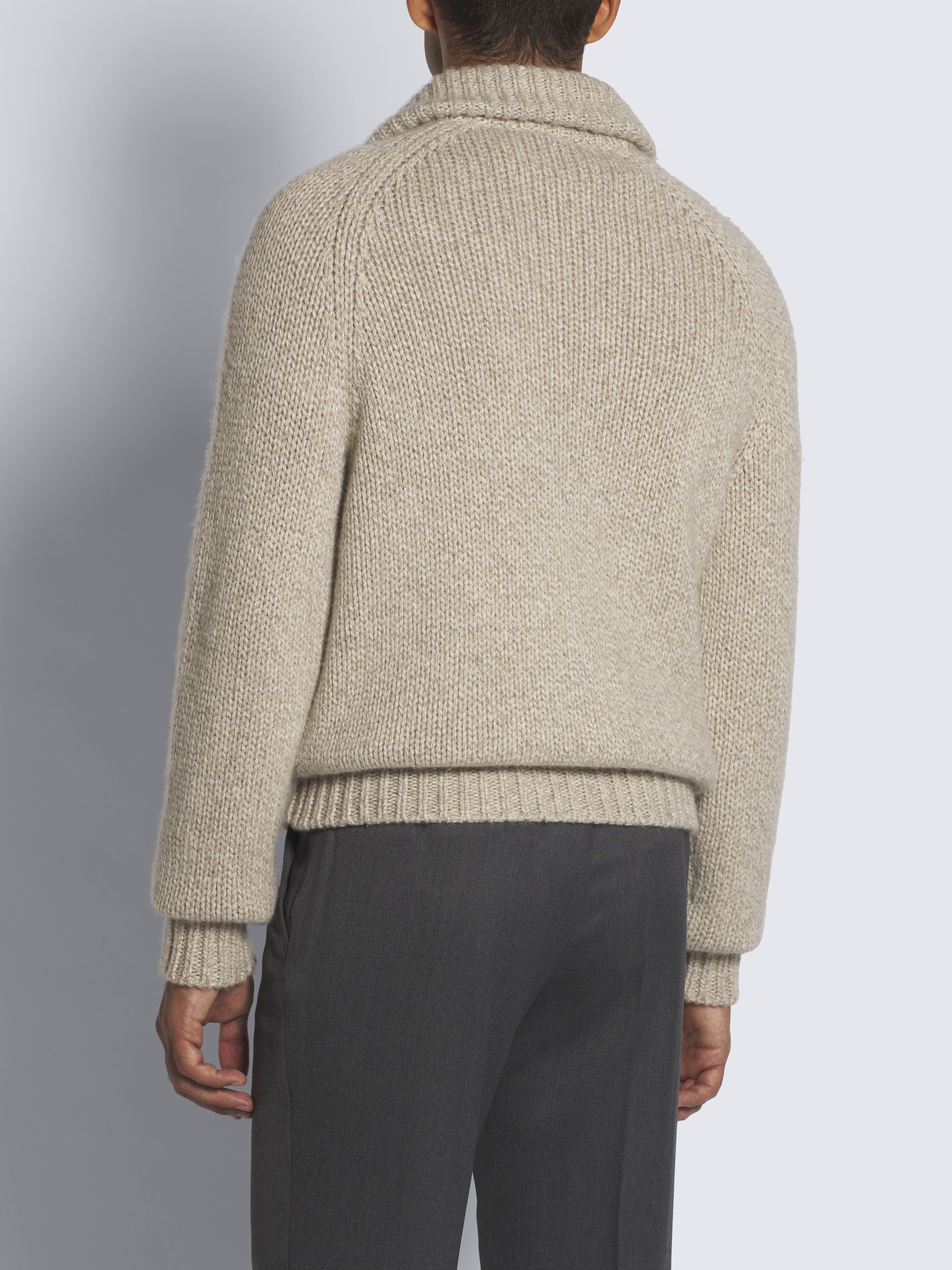 Beige cashmere mouliné full-zip sweater