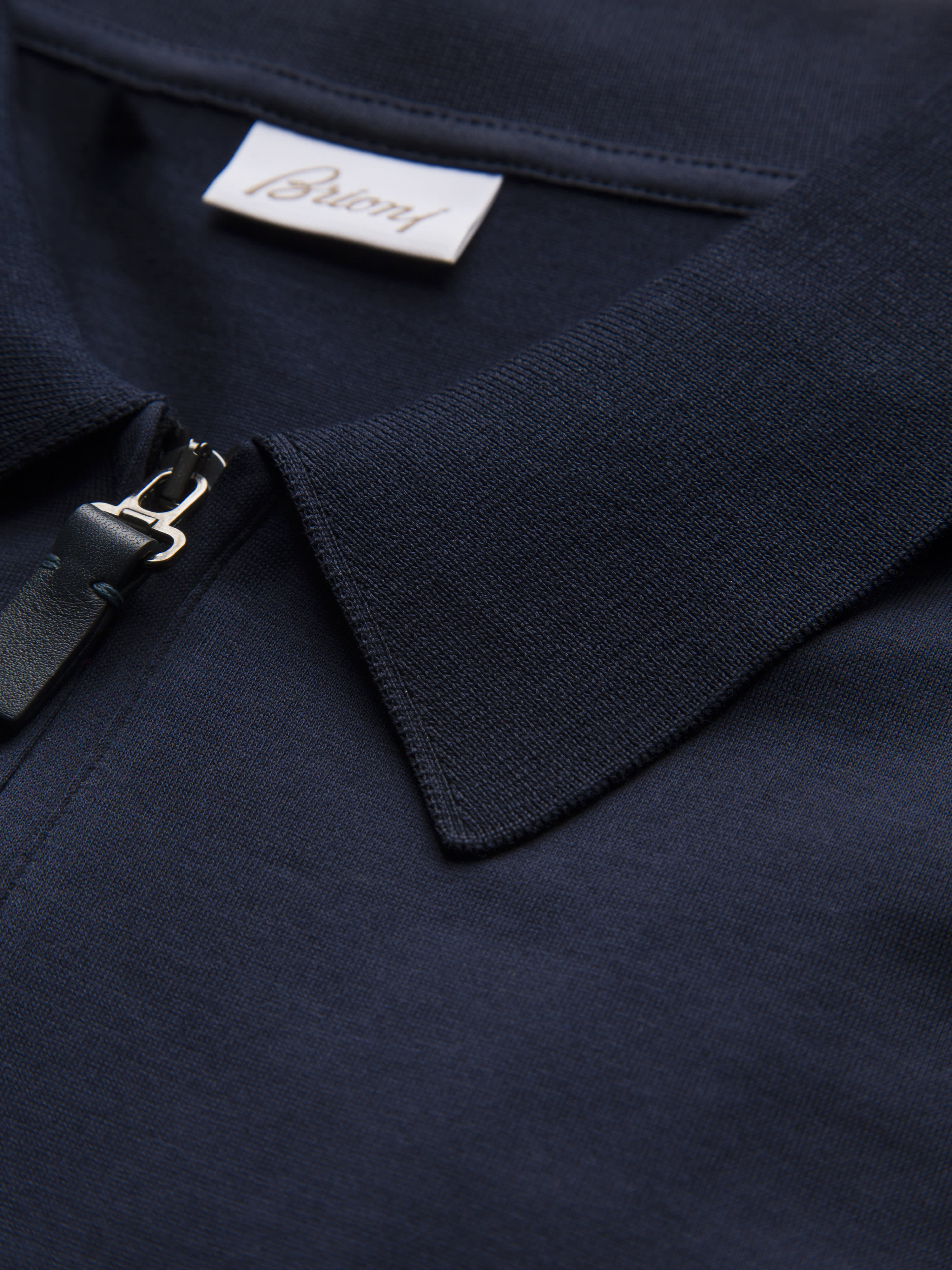Navy blue cotton zip polo | Brioni® US Official Store