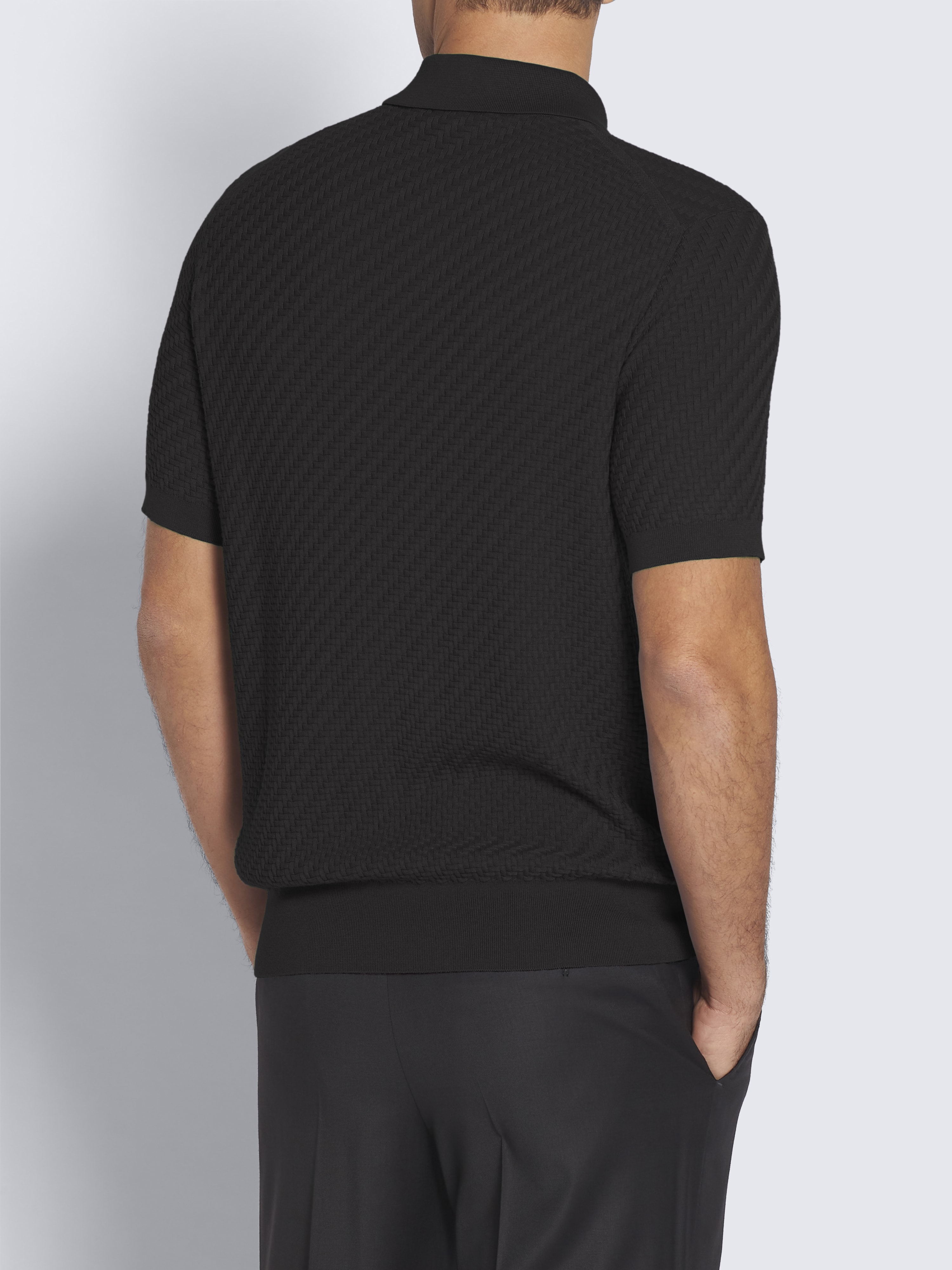 Cashmere And Cotton Blend Short-Sleeved Polo - Luxury Black