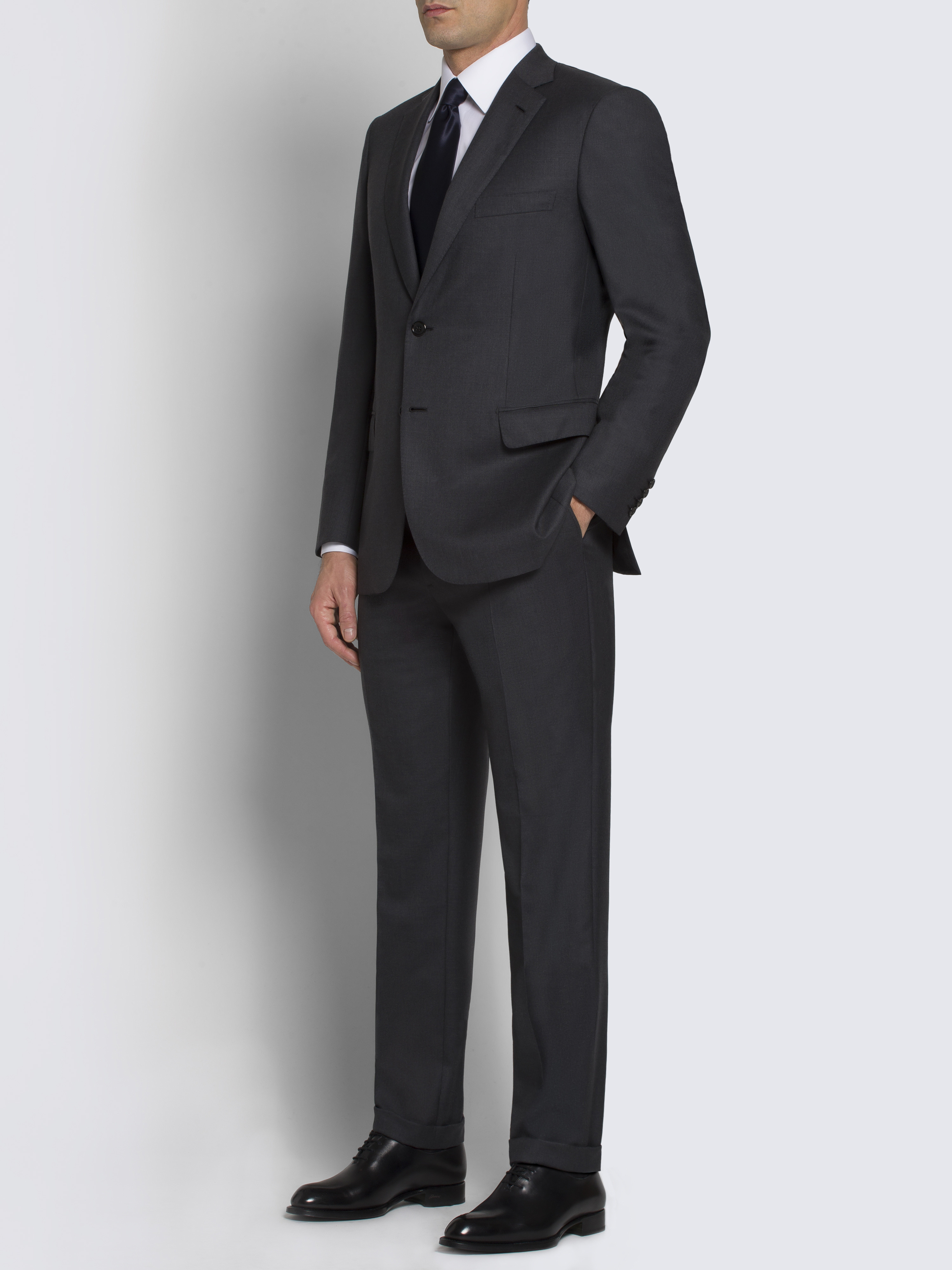 【アウトレット☆送料無料】 Super grey charcoal Essential 160's suit Brunico gabardine wool スーツ