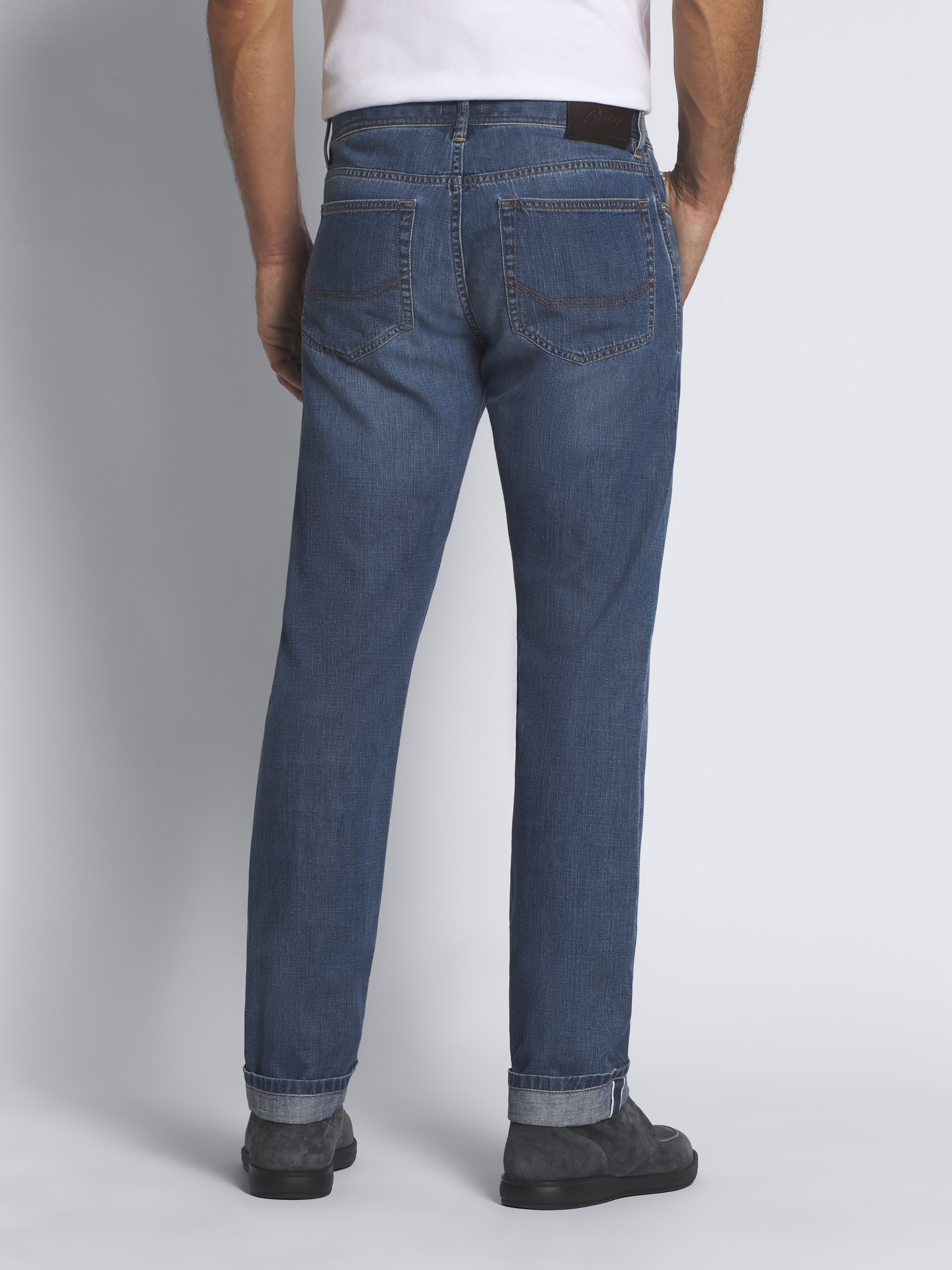 meer. PIPING BORDER DENIM ライトブルー Low-rise wide-leg jeans, light blue | Marella