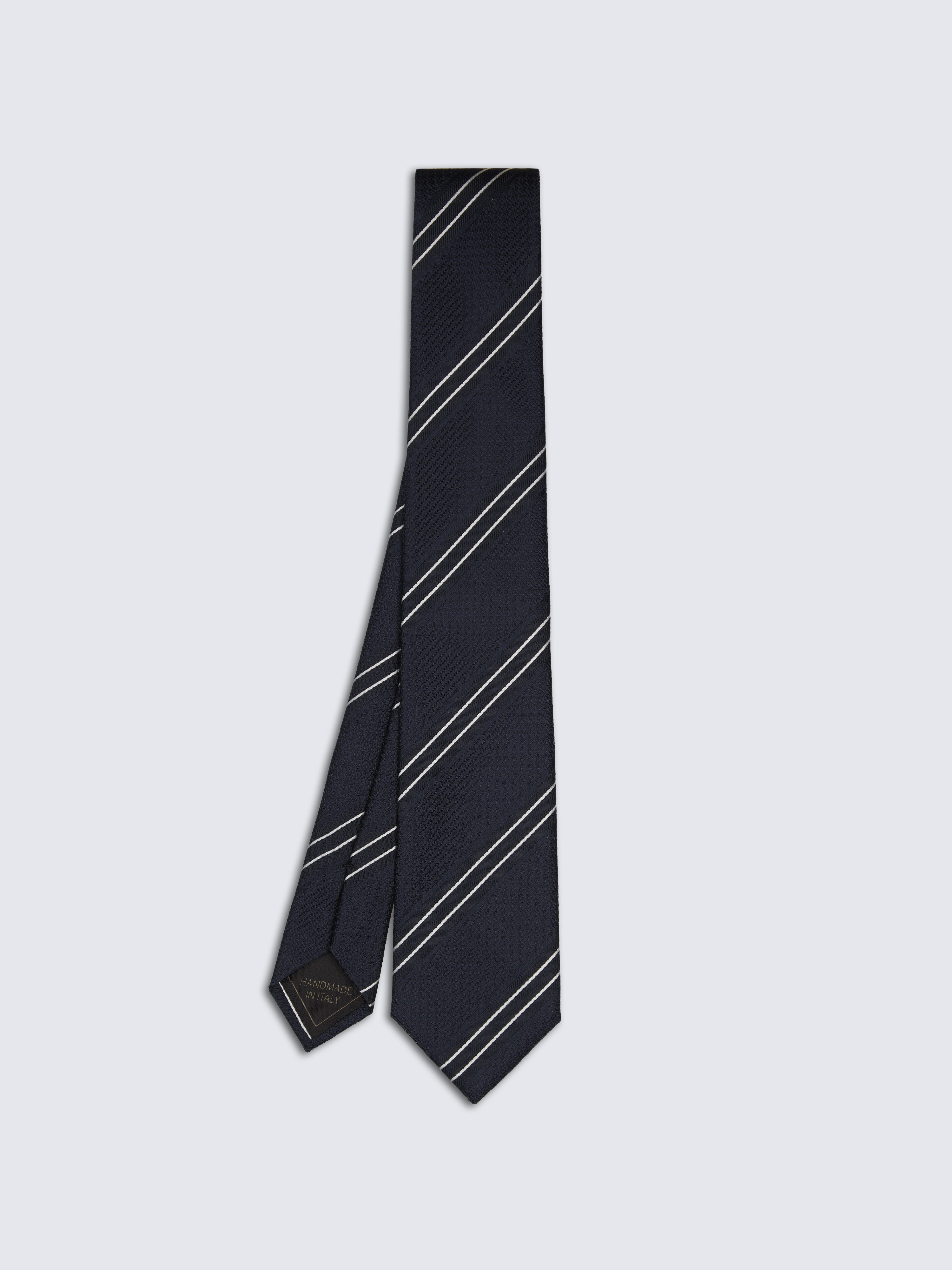 Midnight blue and white striped silk tie