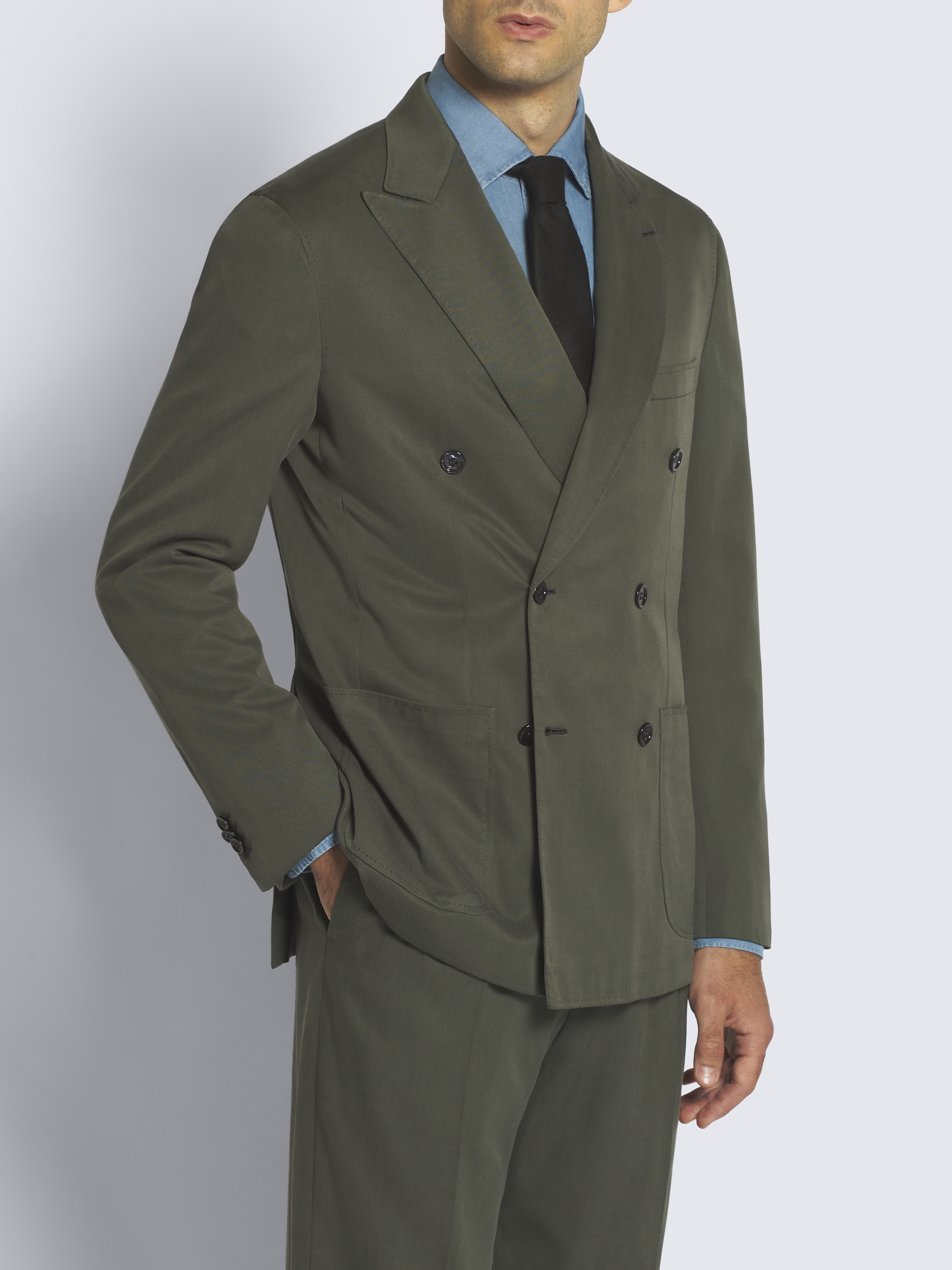 Dark green silk and cashmere double-breasted double-splittable