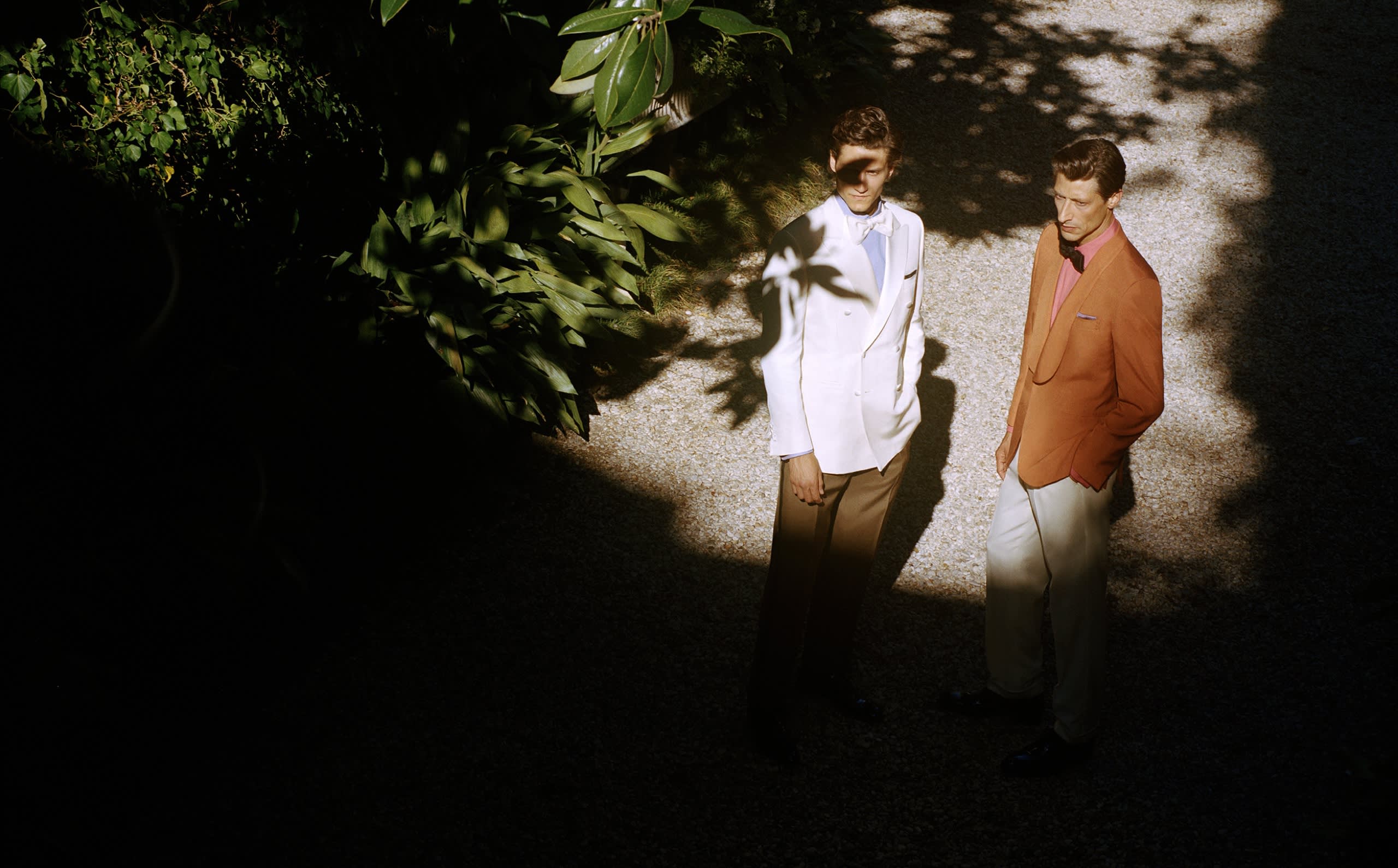 Two male models wearing evening looks from the Brioni Spring/Summer 2021 Collection