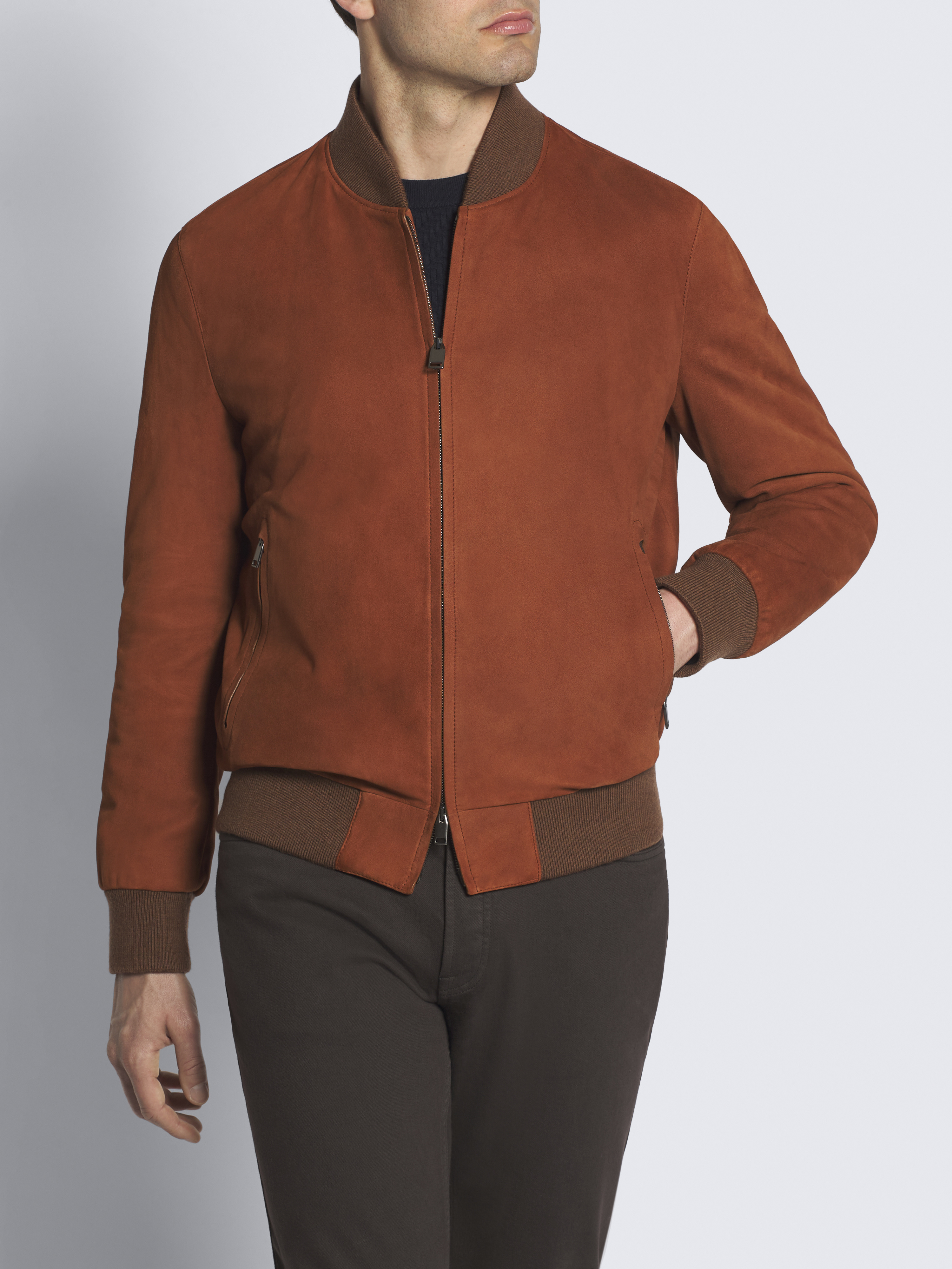 Burnt brown suede bomber