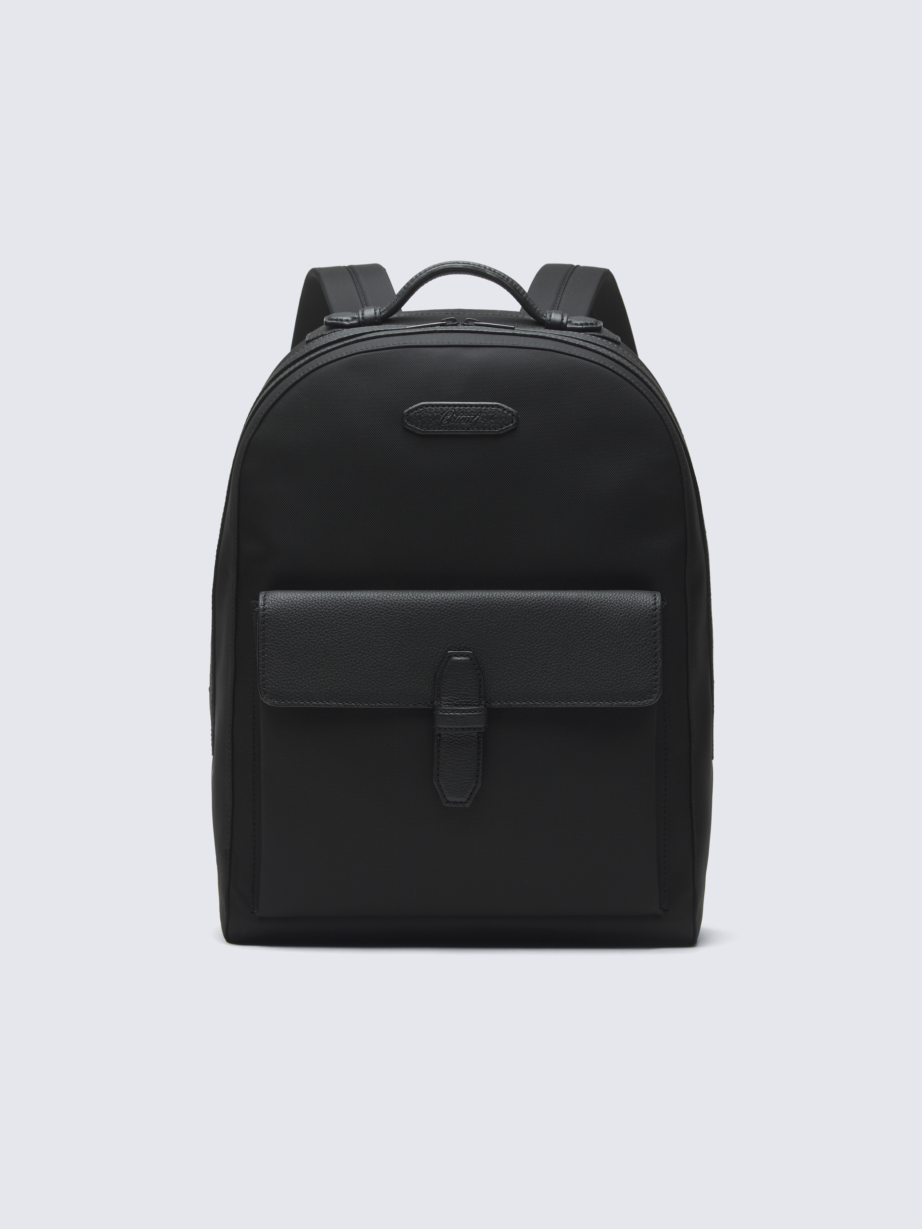 Black nylon and grained leather backpack