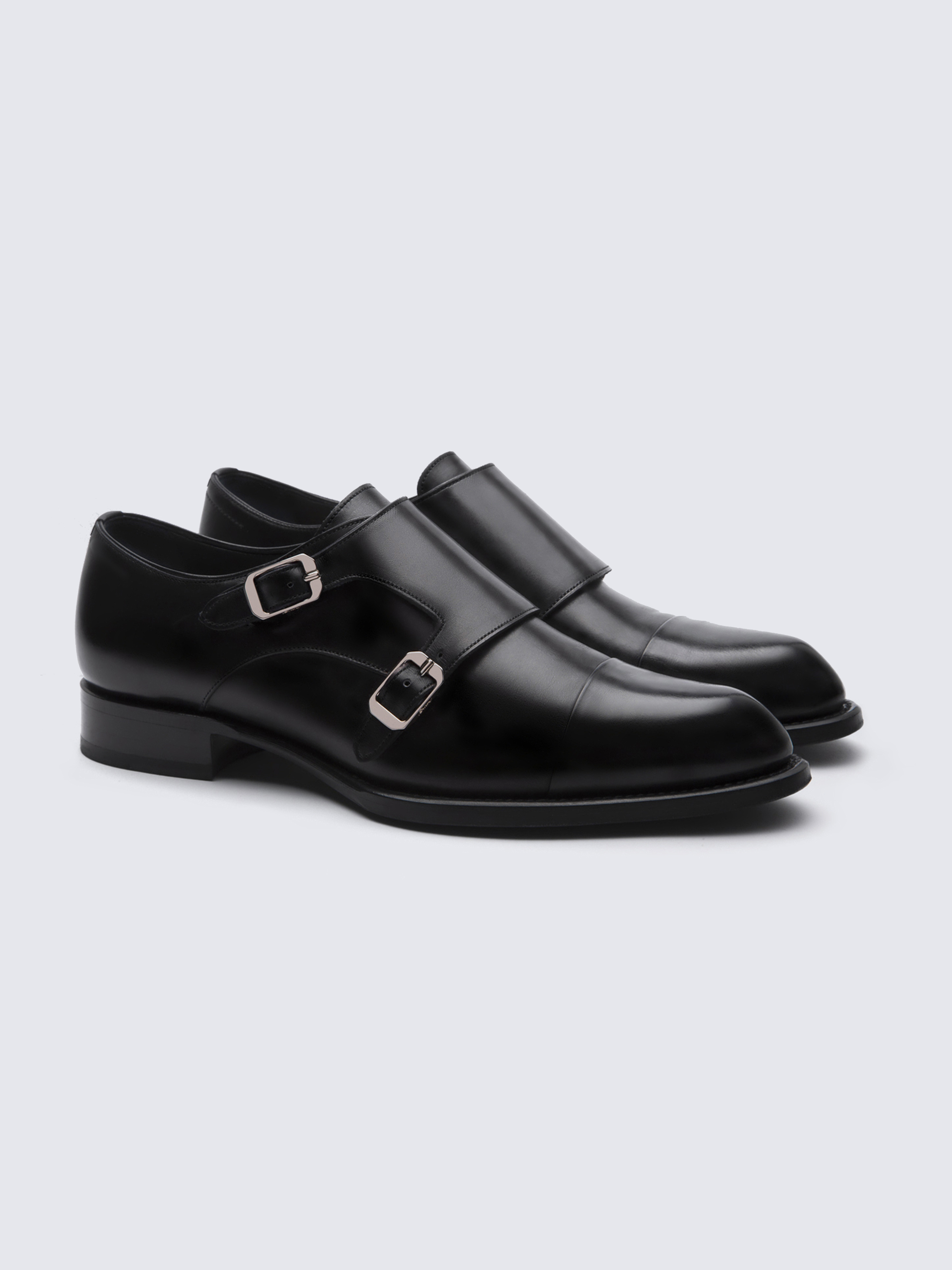 Mens black leather deals monk shoes