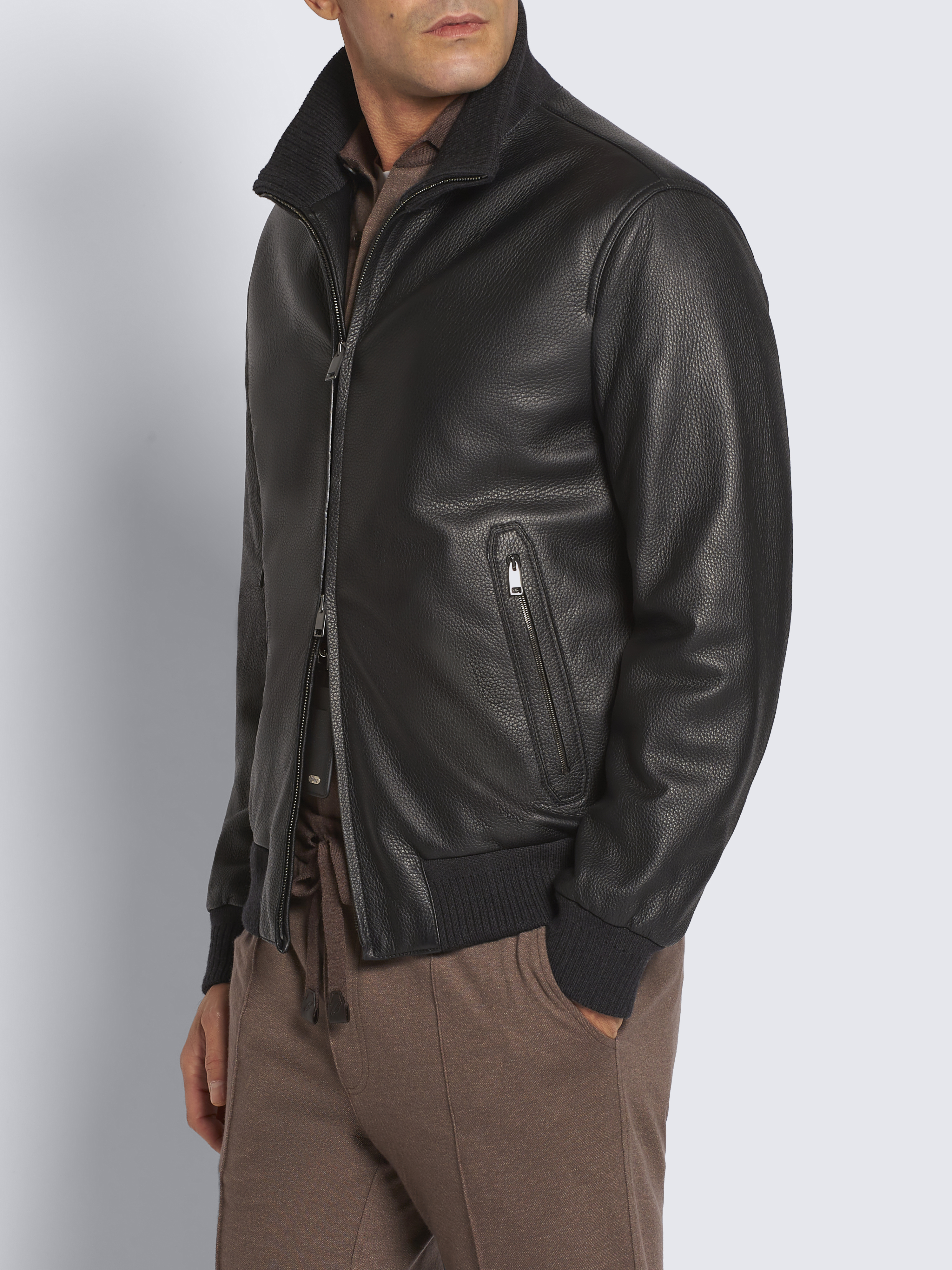 Black leather blouson | Brioni® AR Official Store