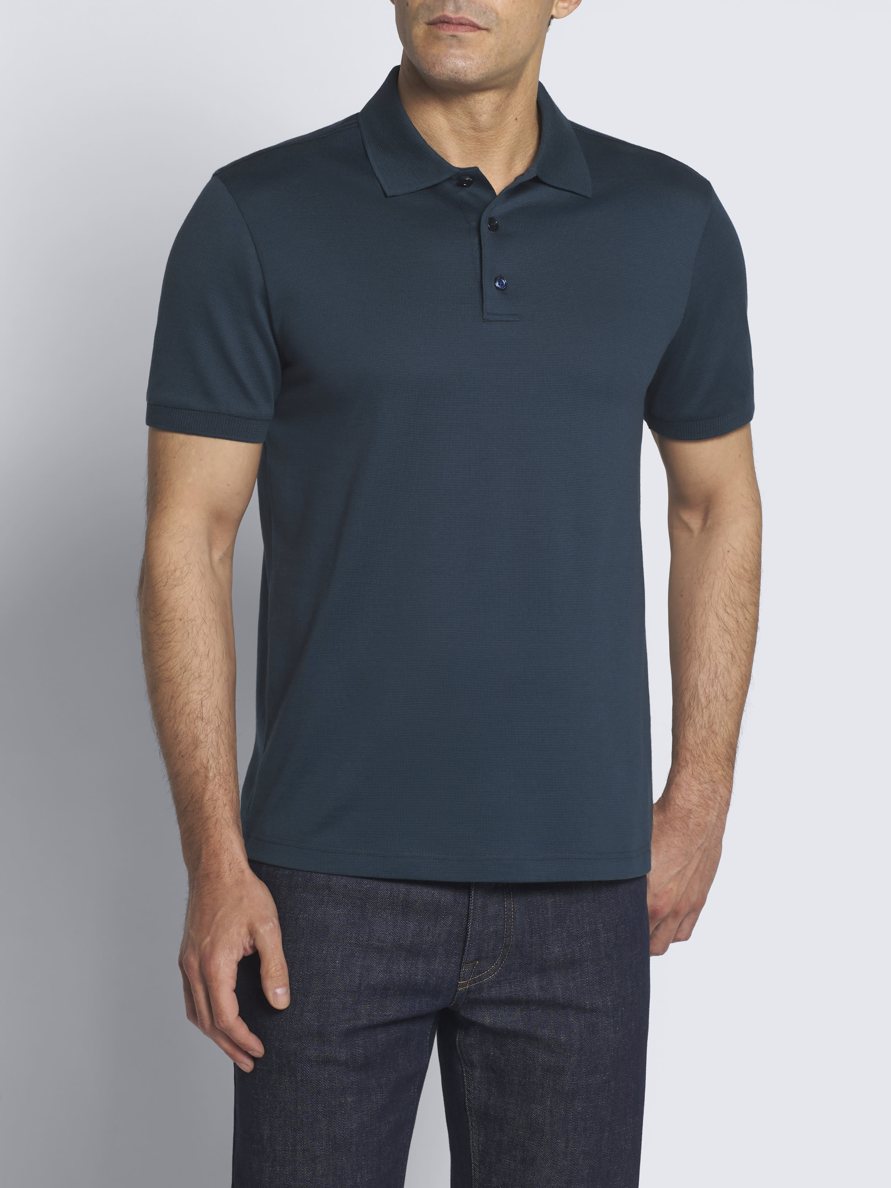 Teal green and charcoal grey cotton polo | Brioni® US Official Store