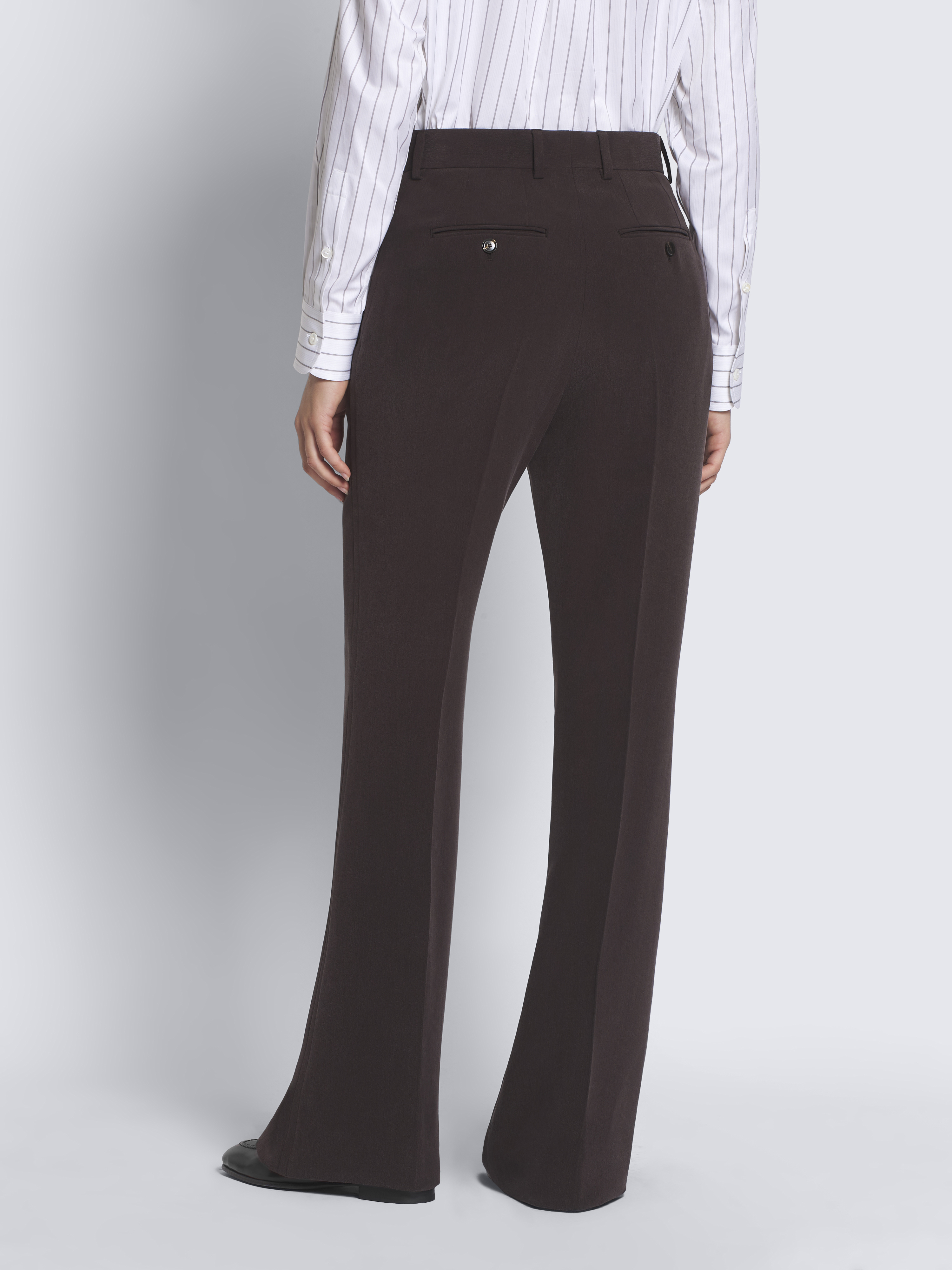Dark brown silk cady flare trousers