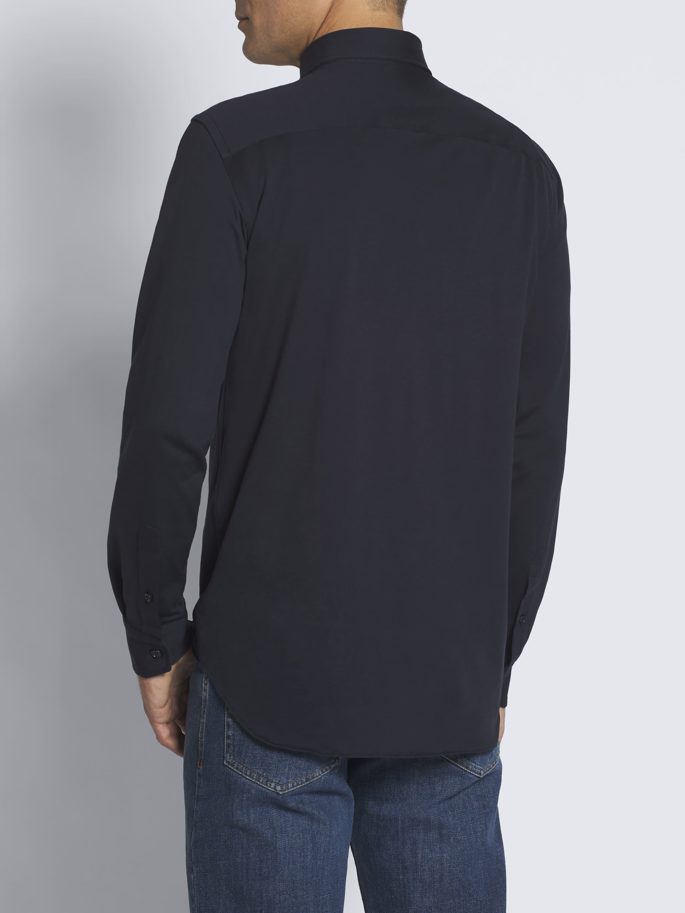 Navy blue gassed cotton long-sleeved T-shirt