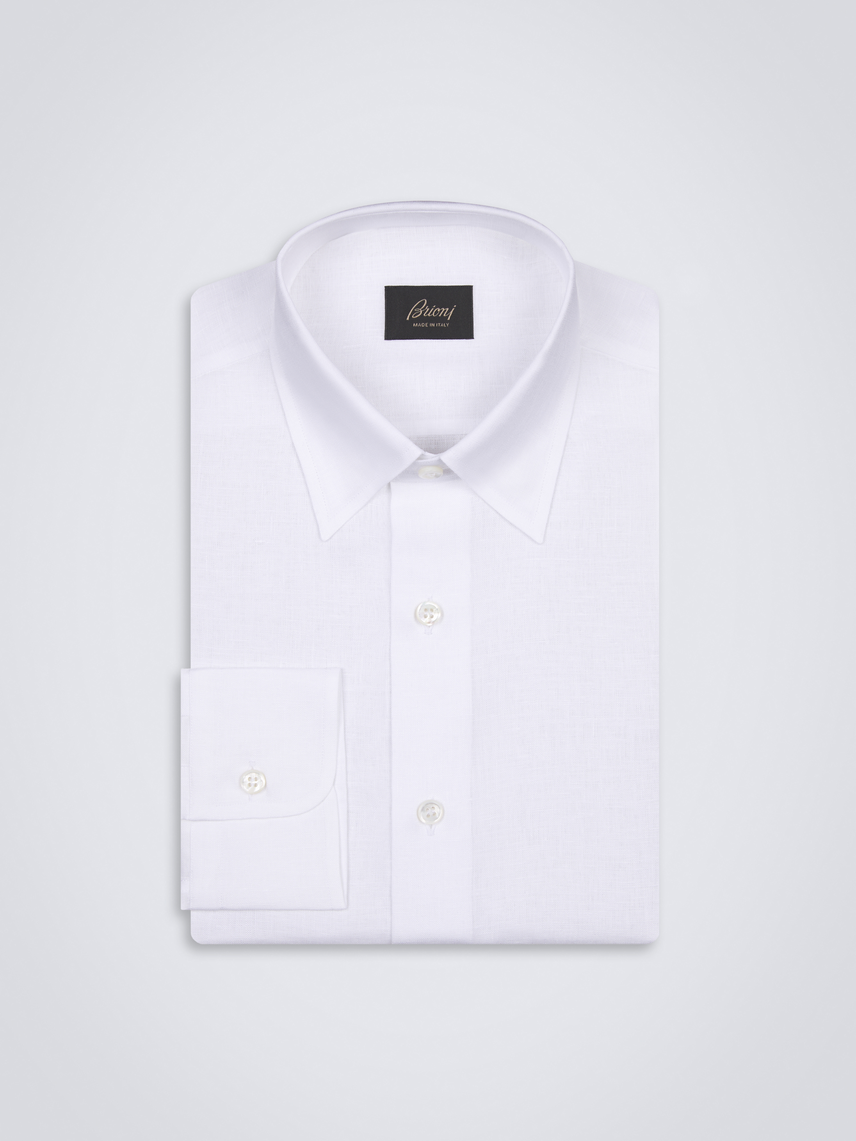 White linen hidden button-down shirt