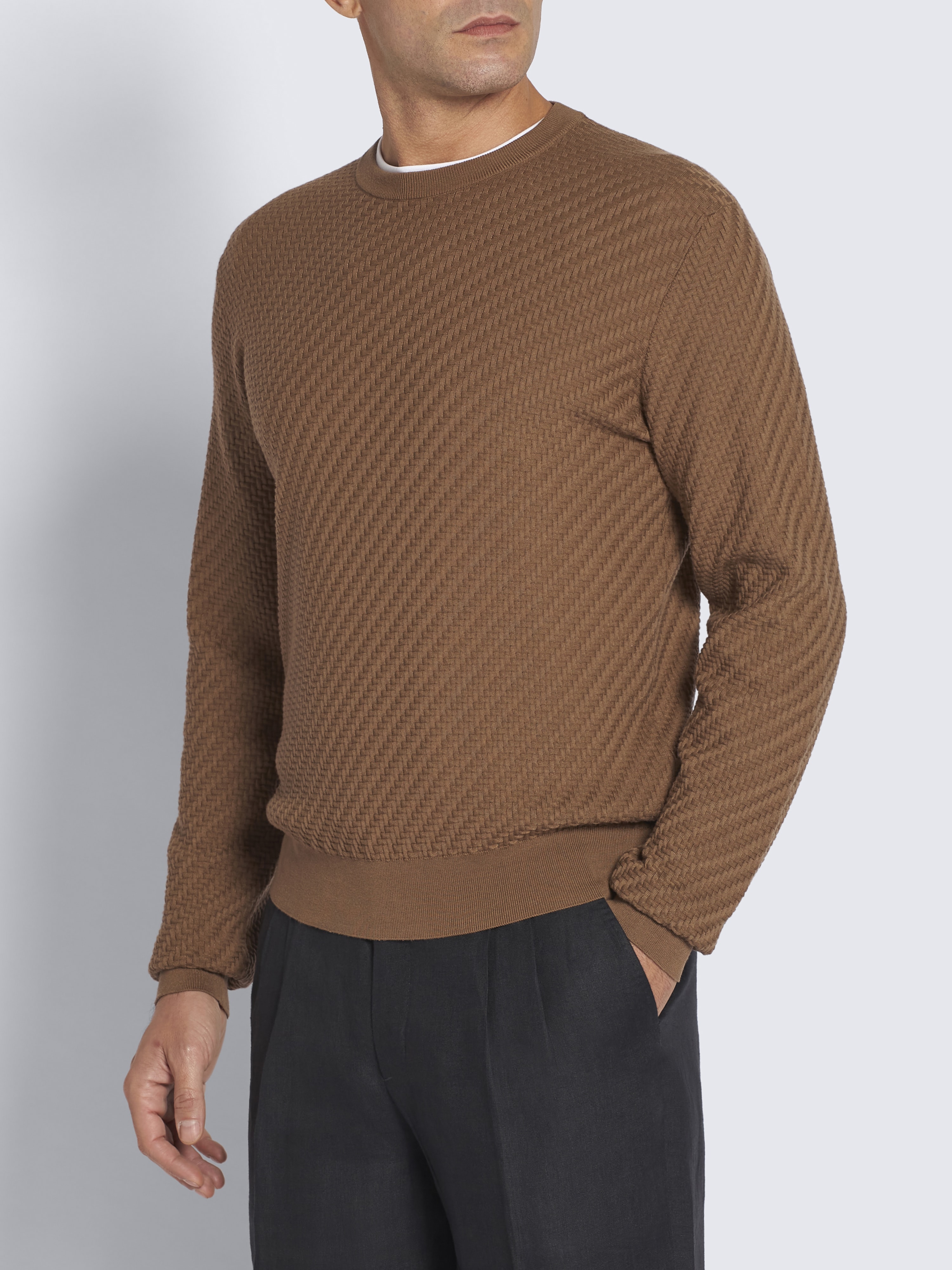 Light brown cotton, silk and cashmere sweater | Brioni® US