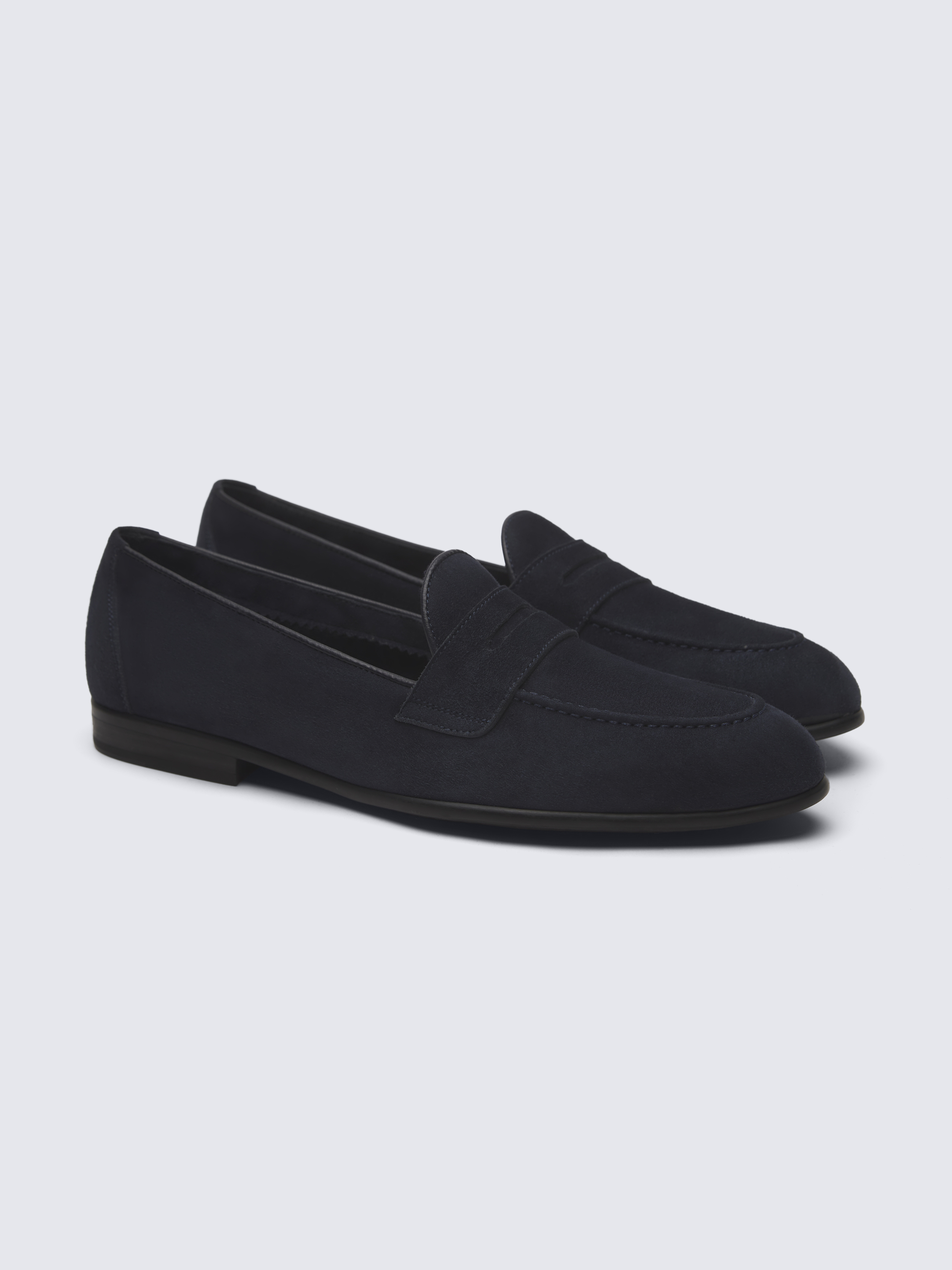 Midnight blue suede Appia penny loafers