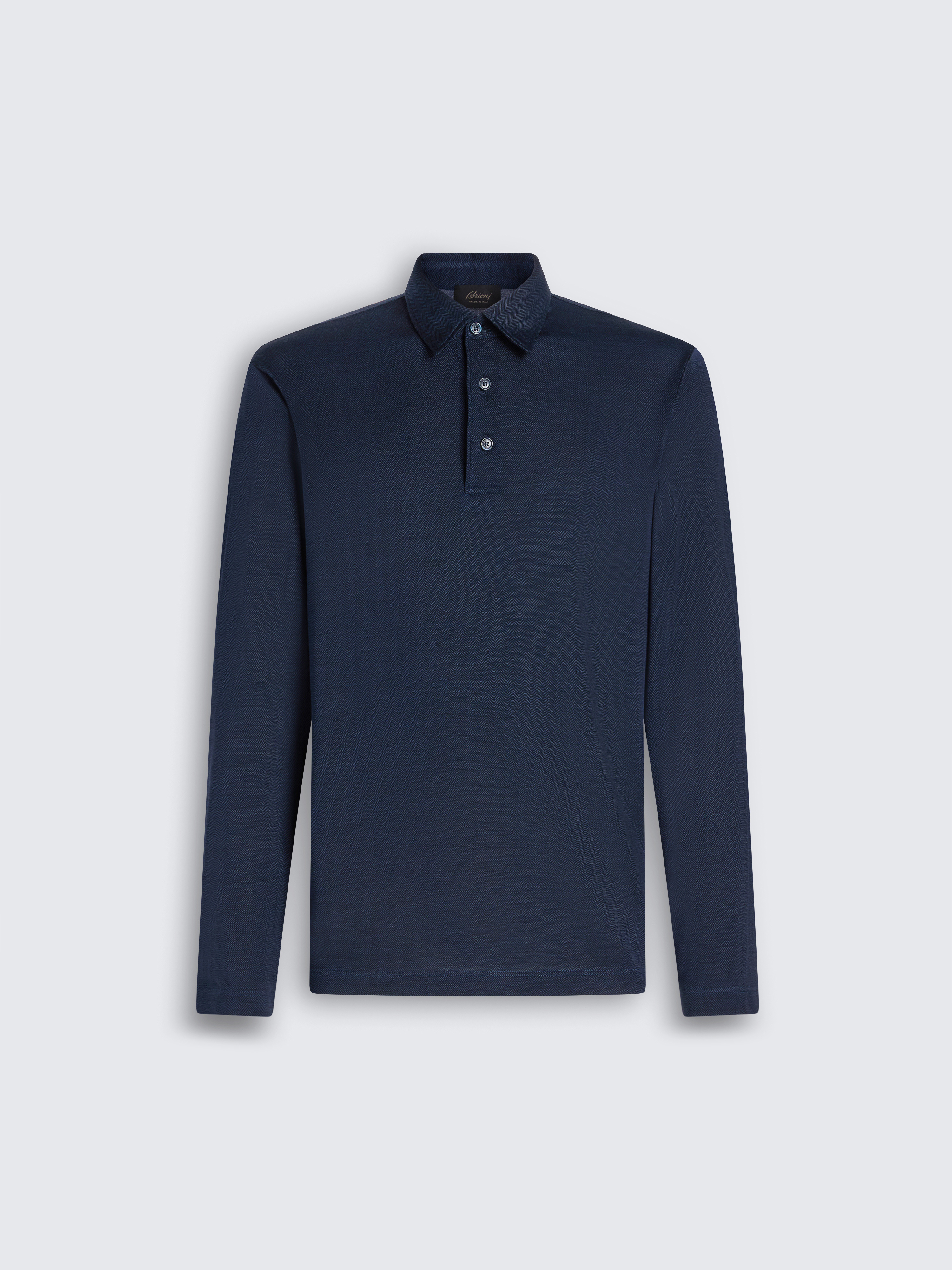 ひ*し様 【美品】Brioni ブリオーニ シルクコットン ポロシャツ XL ベ ネイビーブルー ウール & シルク 長袖ポロシャツ