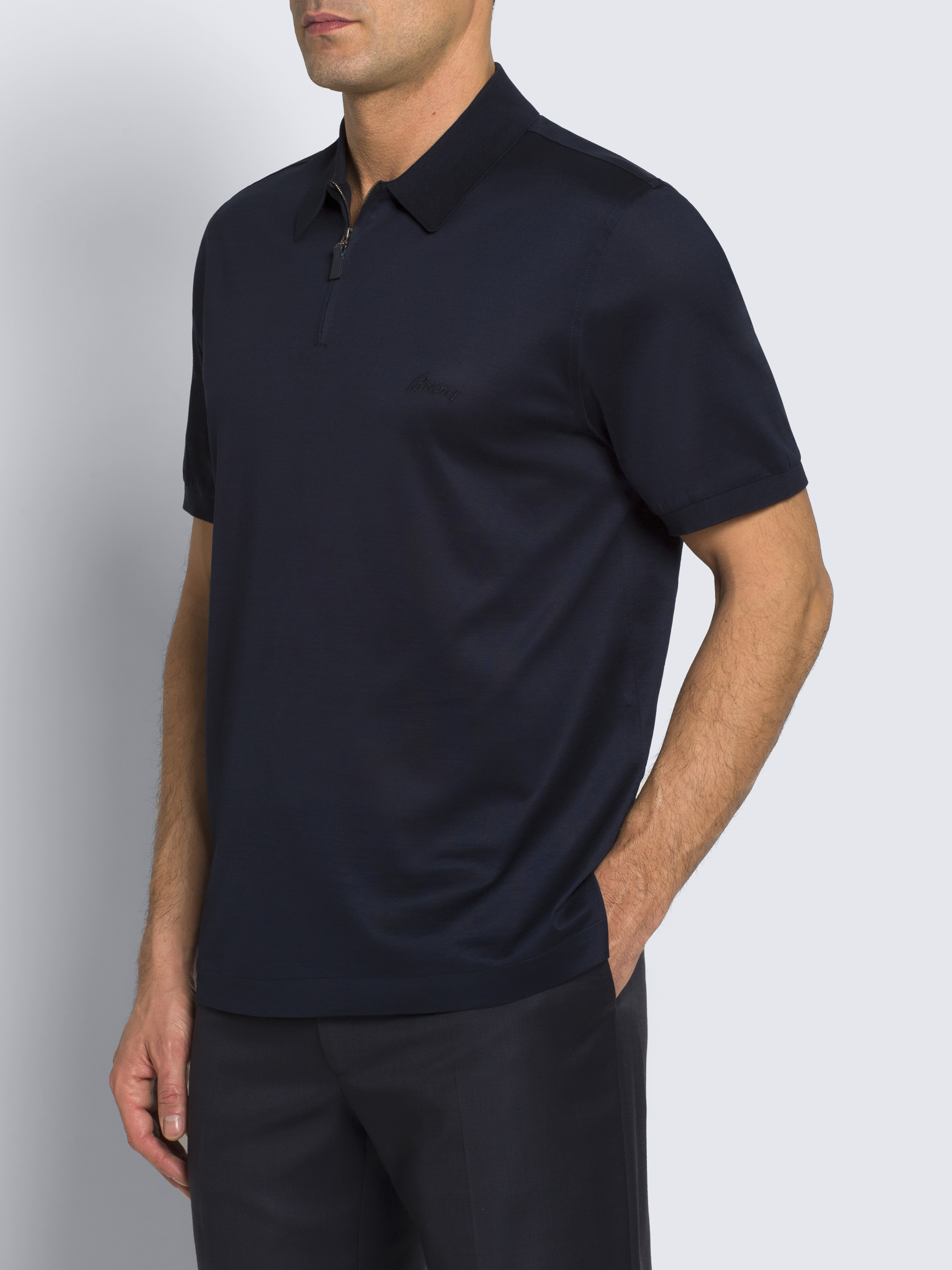 Black cotton zip polo | Brioni® US Official Store