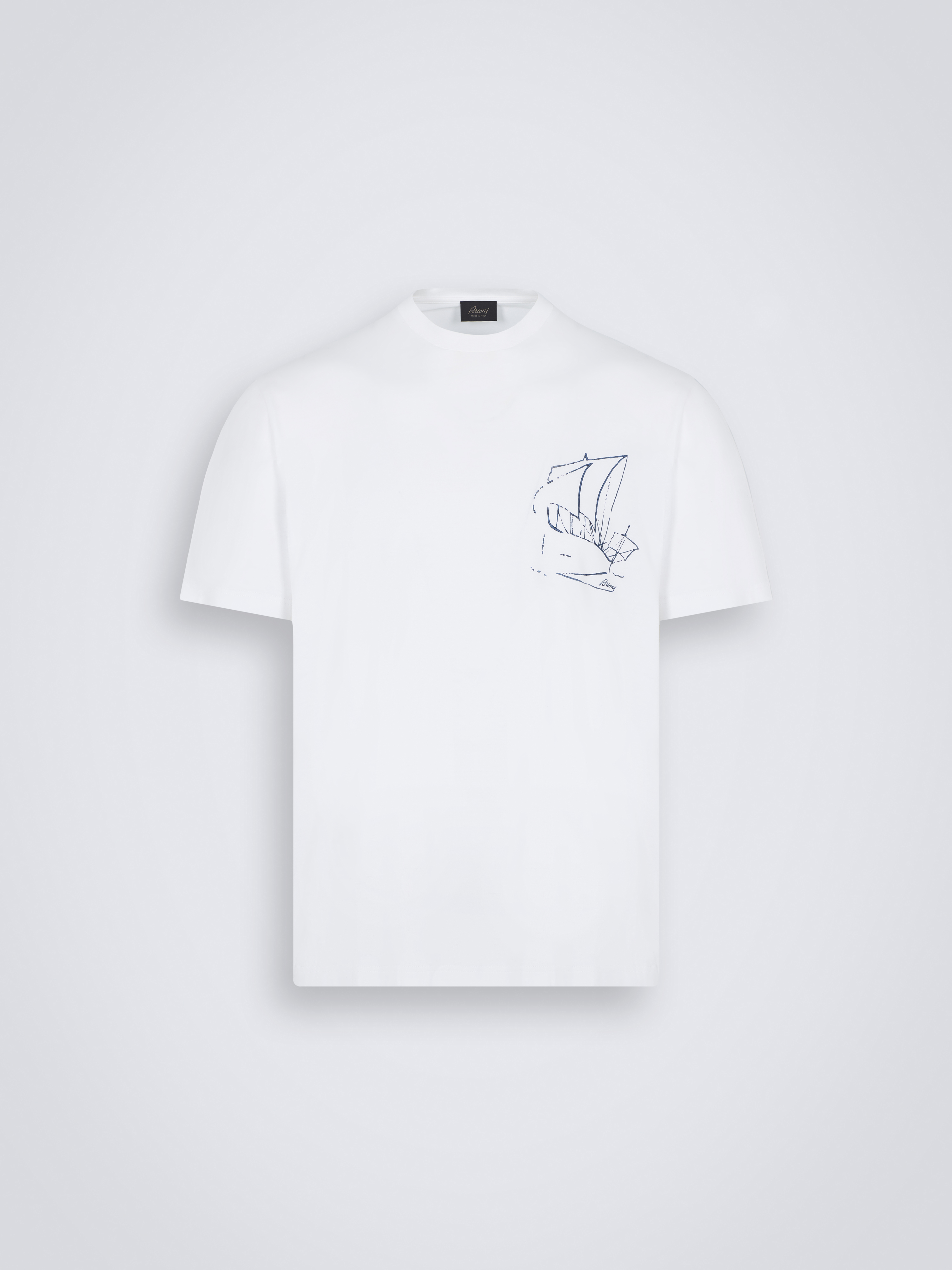 White and navy blue sustainable cotton T-shirt | Brioni® US