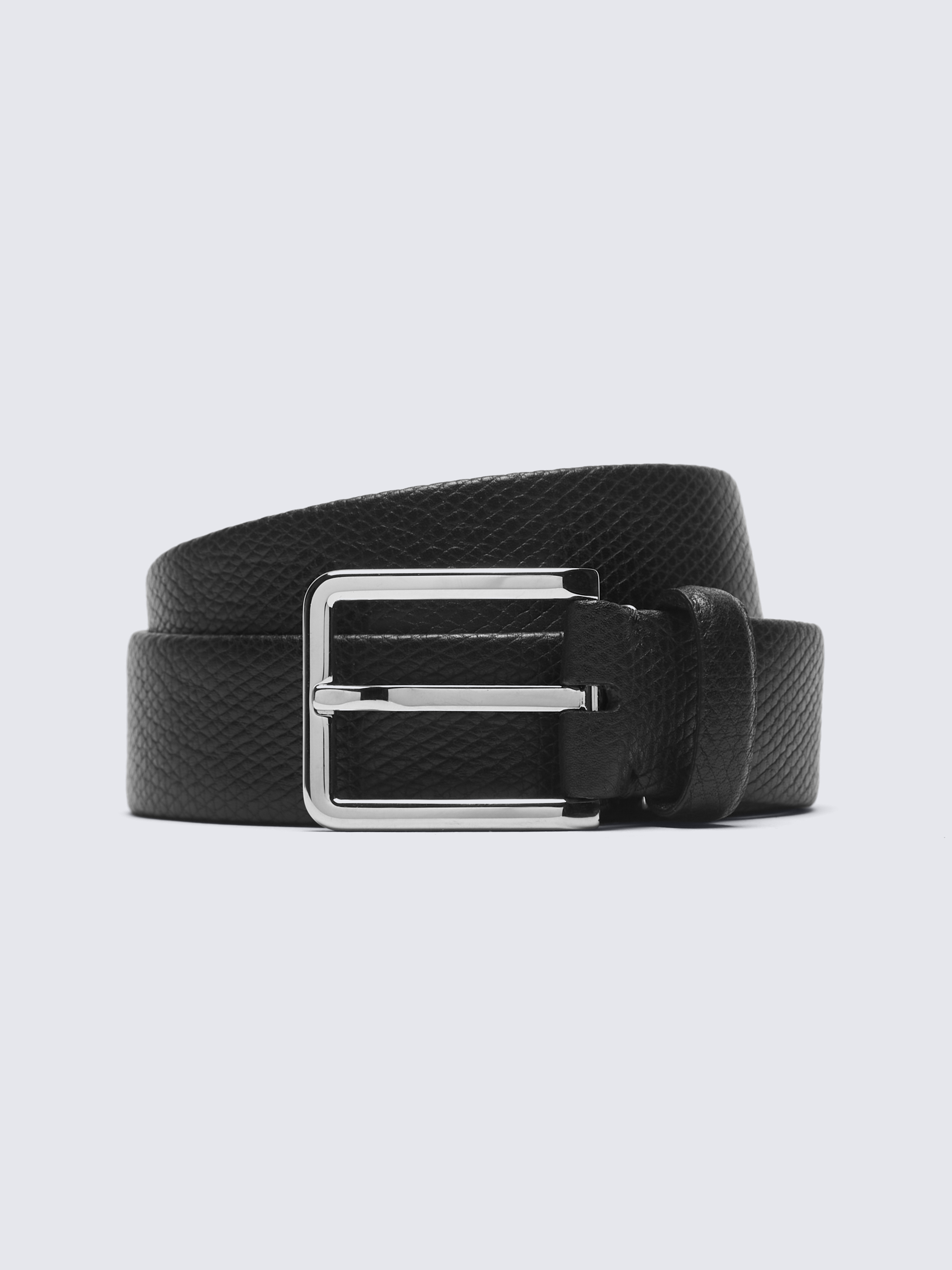 Black grained calf leather belt