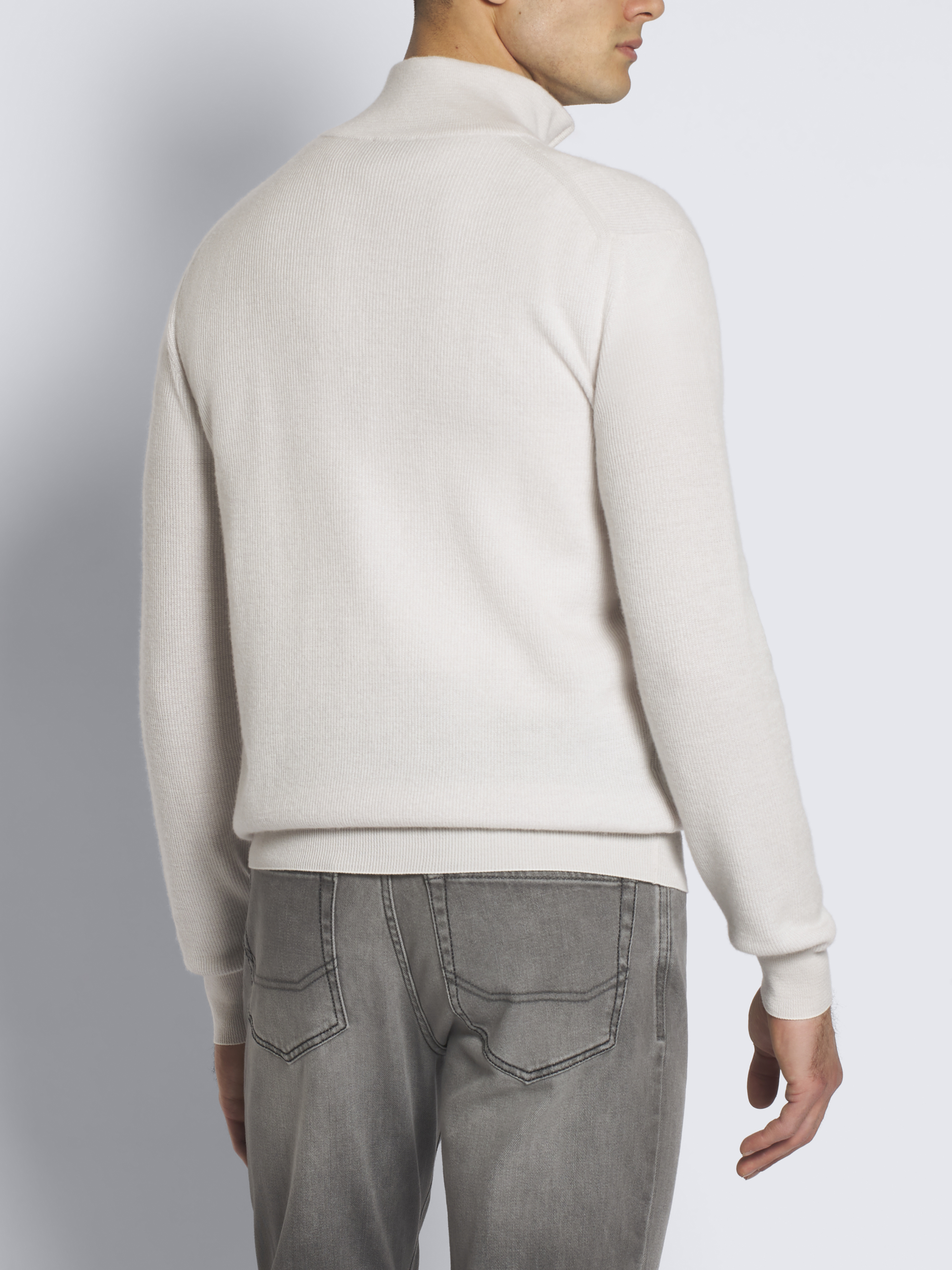 White cashmere and wool half-zip sweater