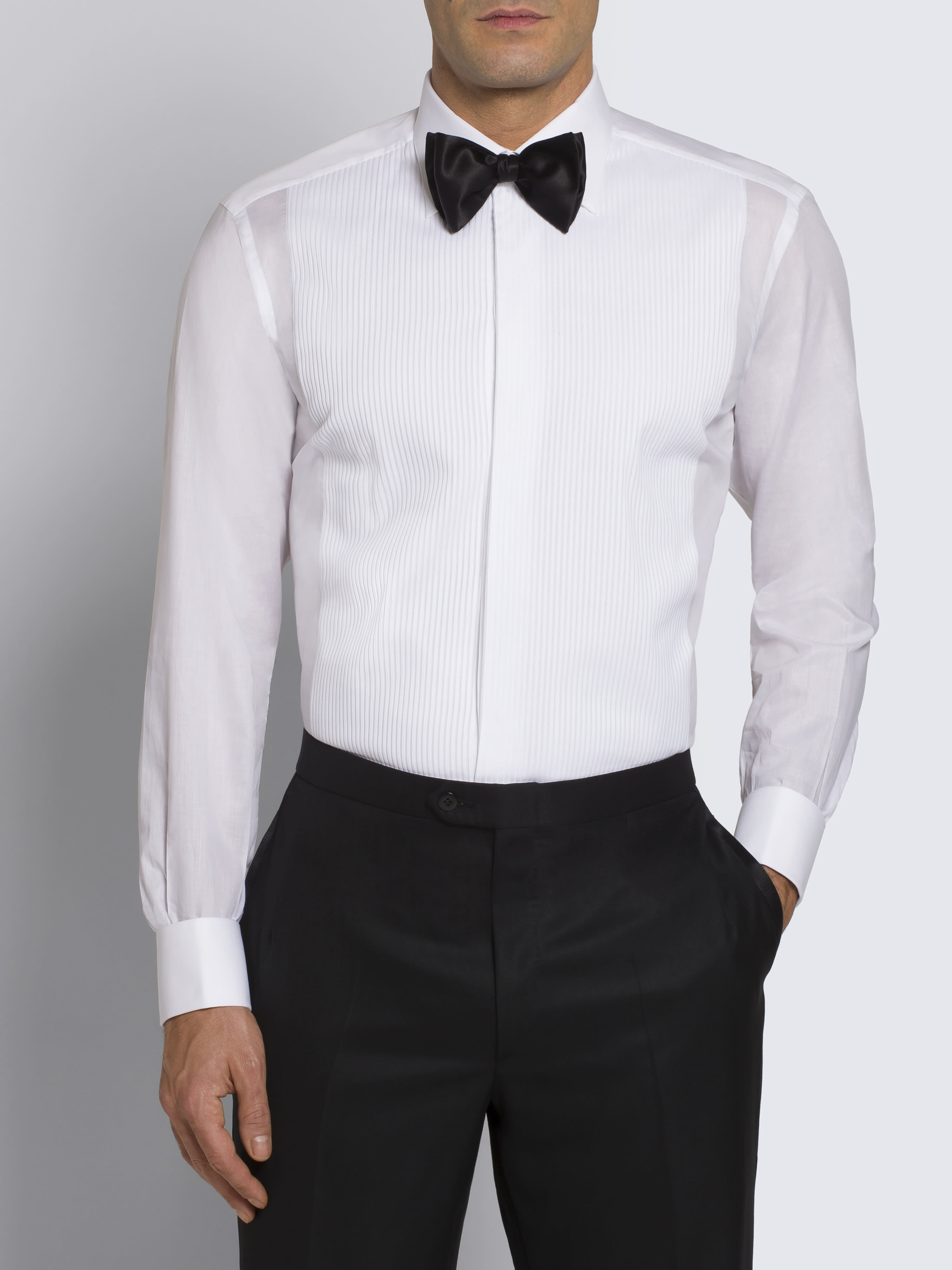 Essential white cotton French cuff evening shirt with plastron | Brioni ...